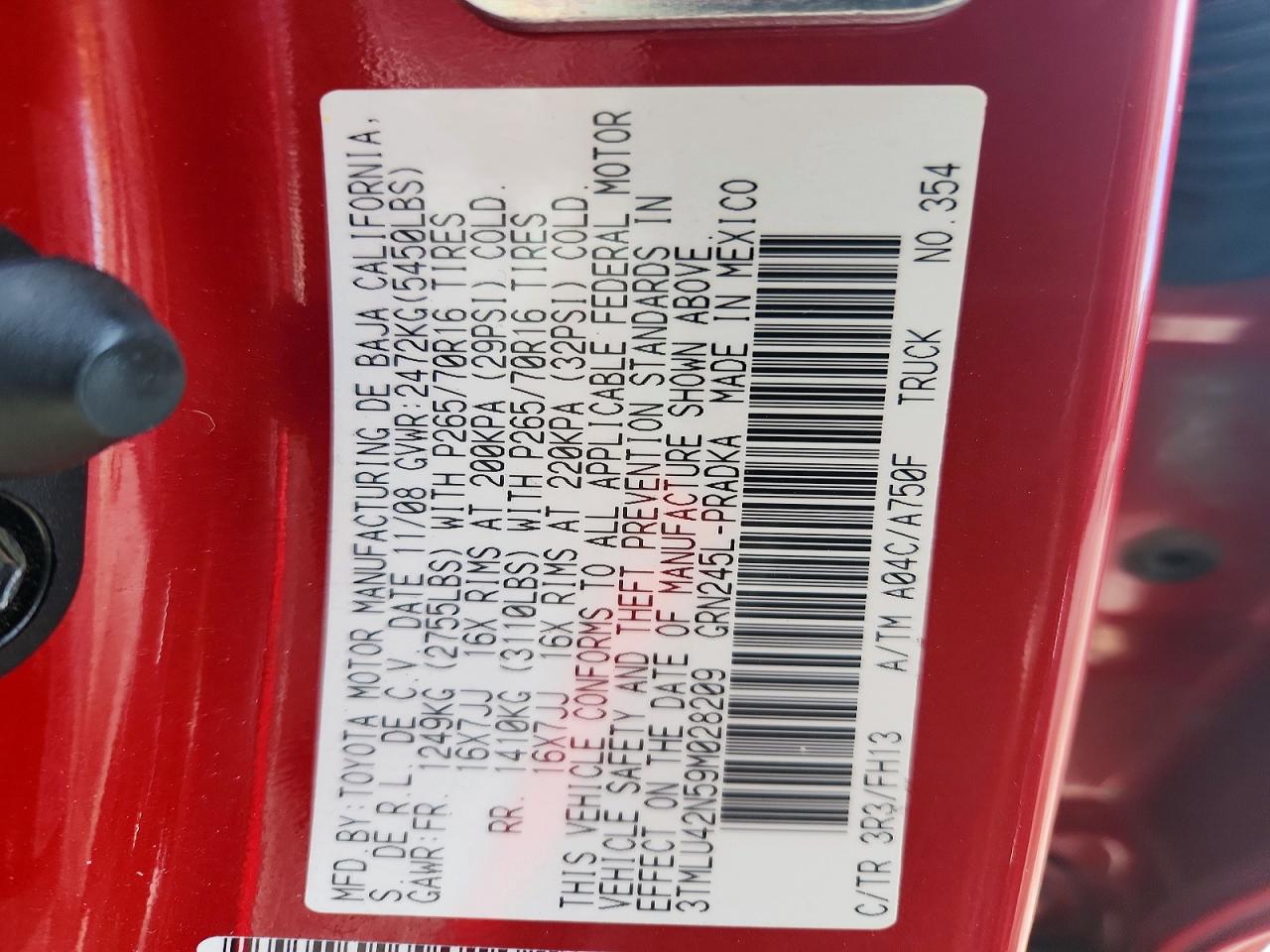 2009 Toyota Tacoma V6 Red vin: 3TMLU42N59M028209