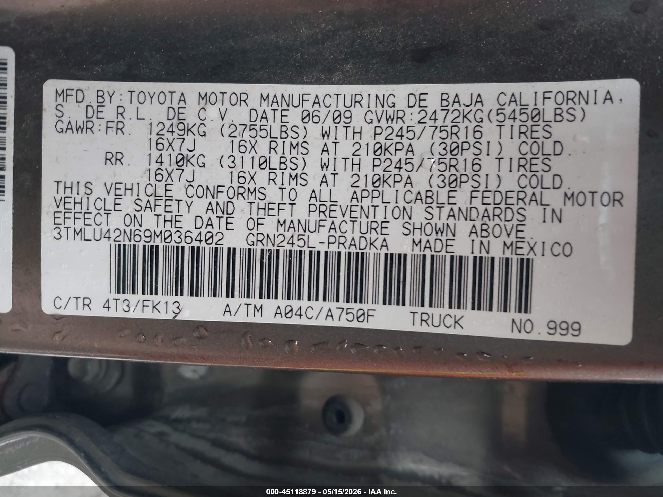 2009 Toyota Tacoma Base V6 Brown vin: 3TMLU42N69M036402