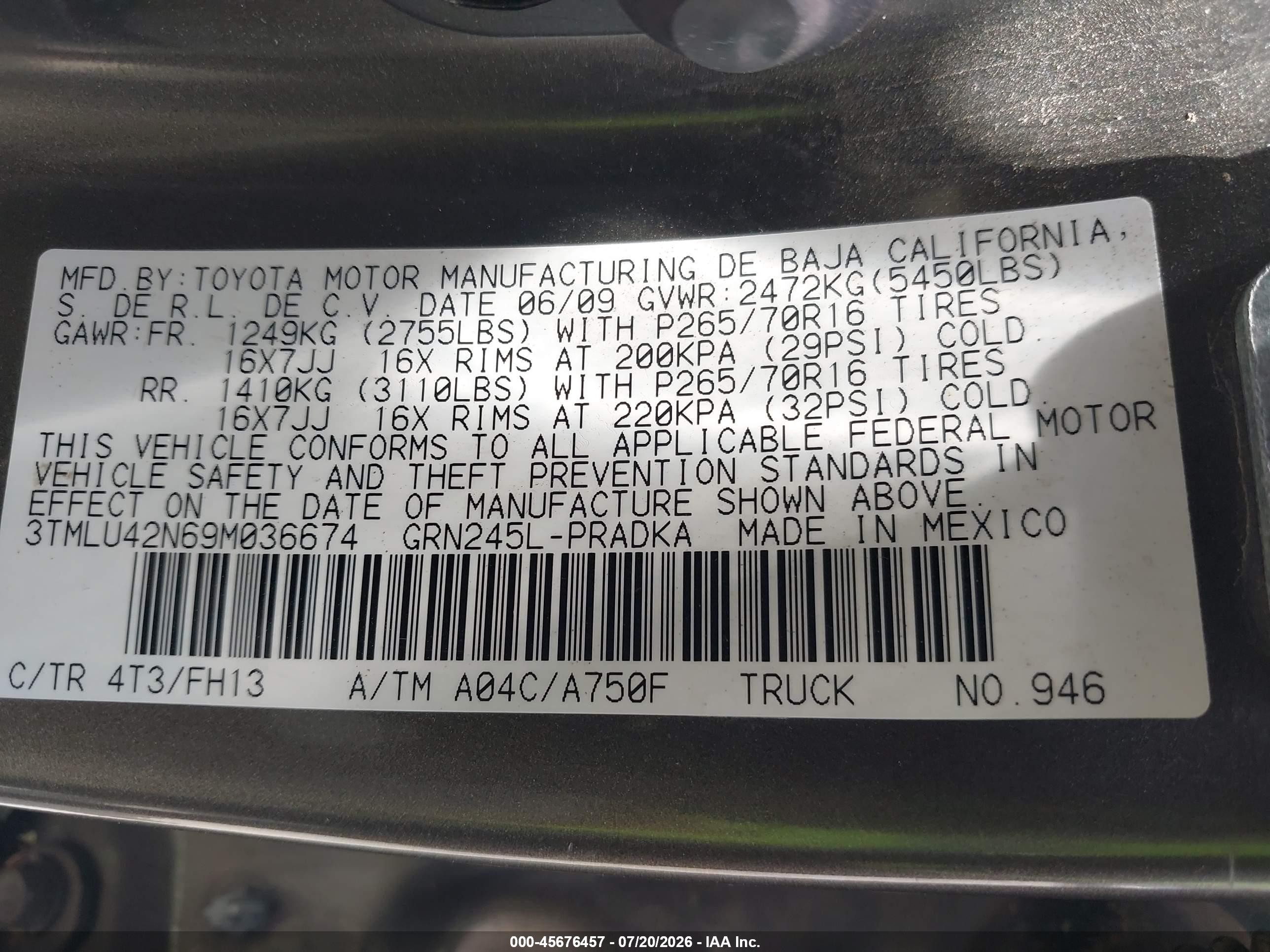 2009 Toyota Tacoma Base V6 Beige vin: 3TMLU42N69M036674