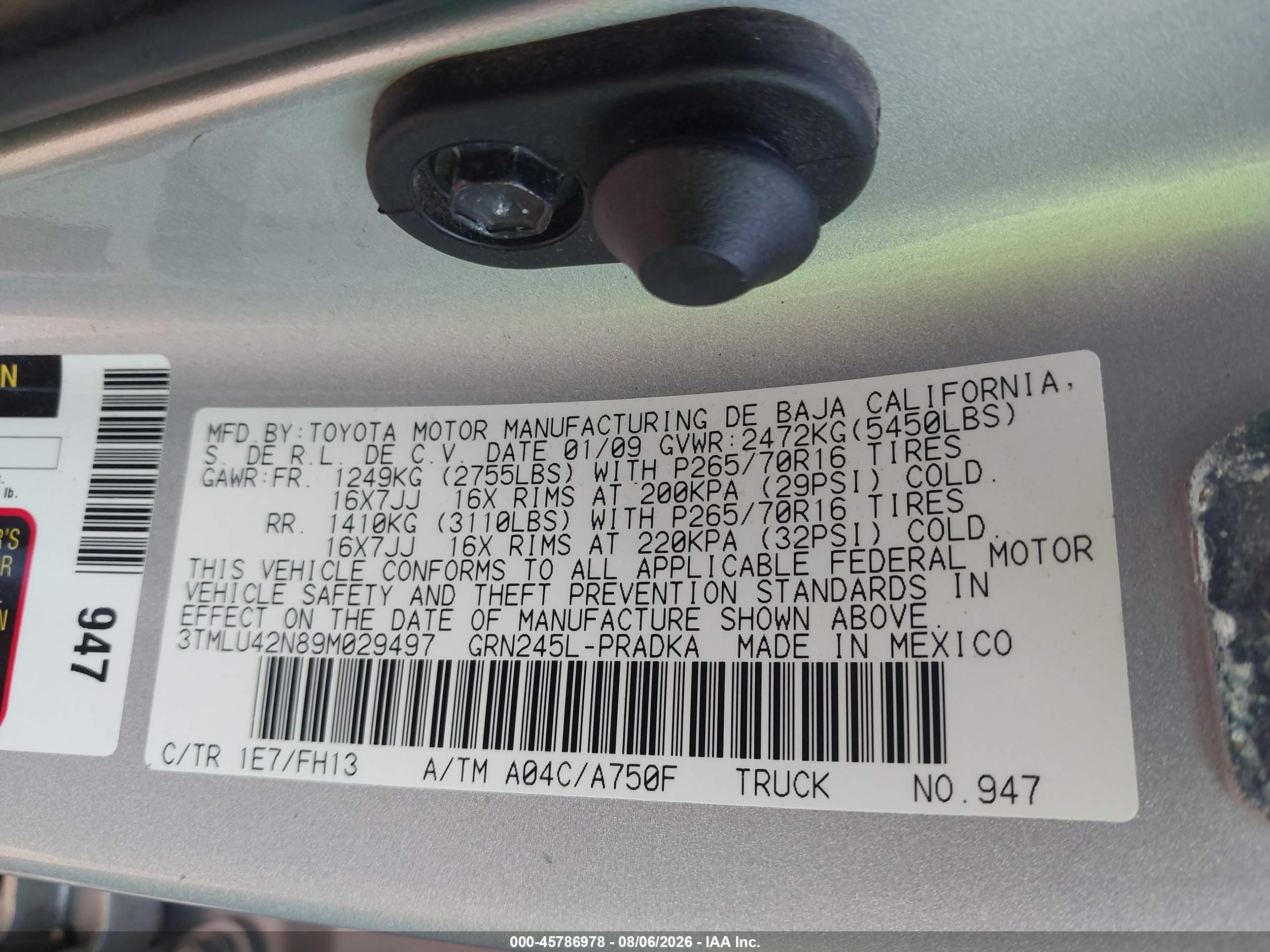 2009 Toyota Tacoma Base V6 Silver vin: 3TMLU42N89M029497