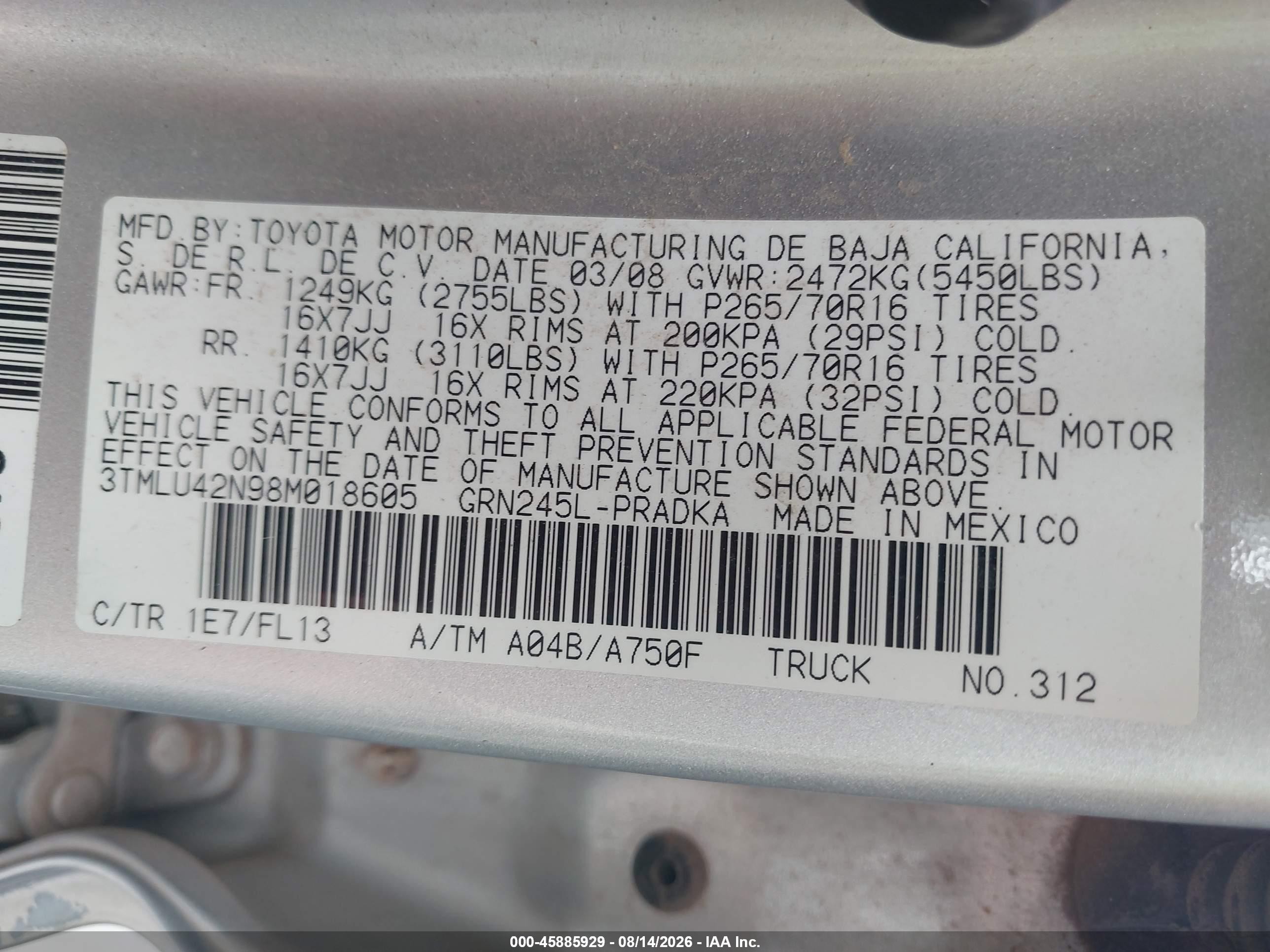 2008 Toyota Tacoma Base V6 Silver vin: 3TMLU42N98M018605