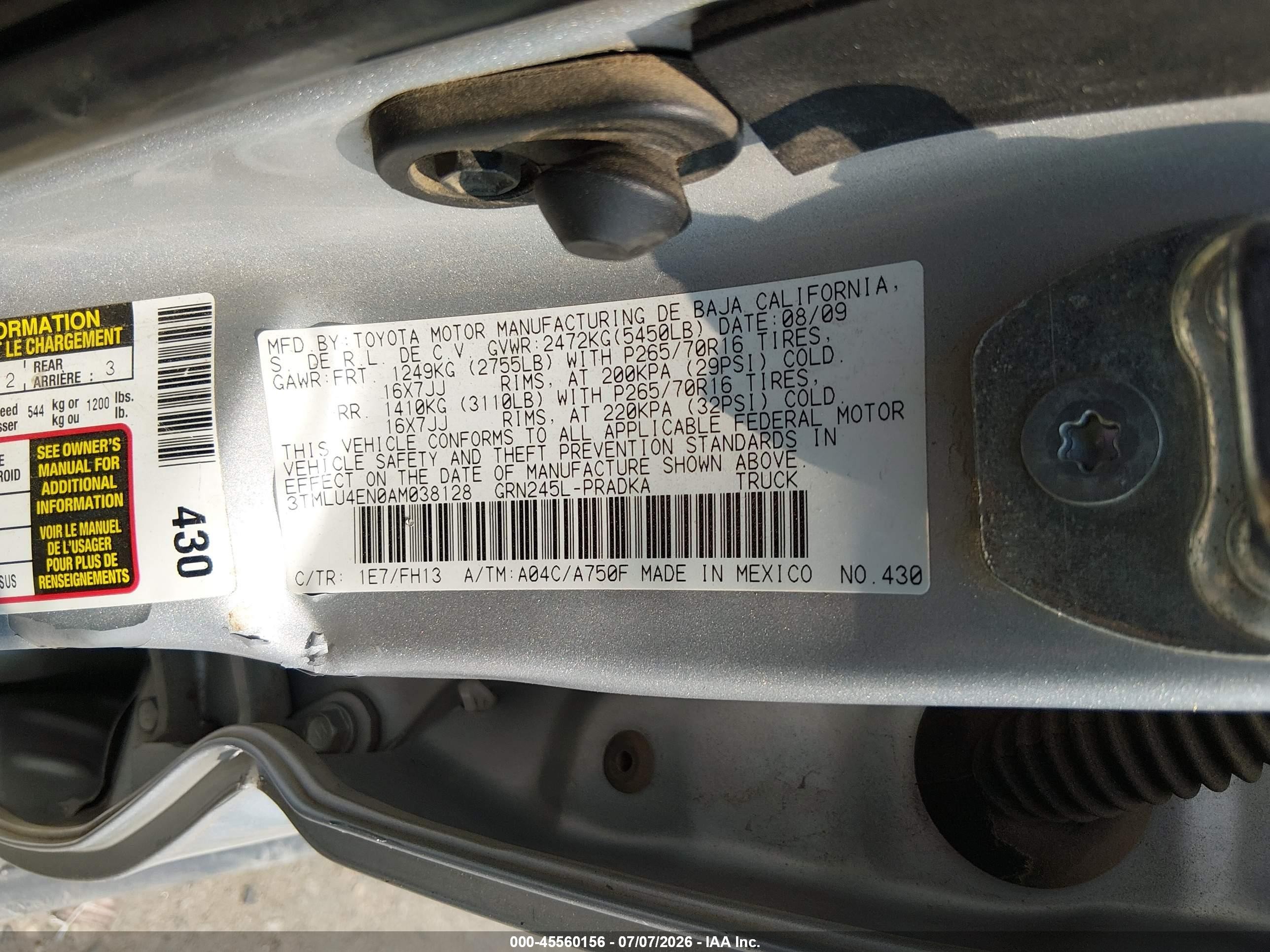 2010 Toyota Tacoma Base V6 Silver vin: 3TMLU4EN0AM038128
