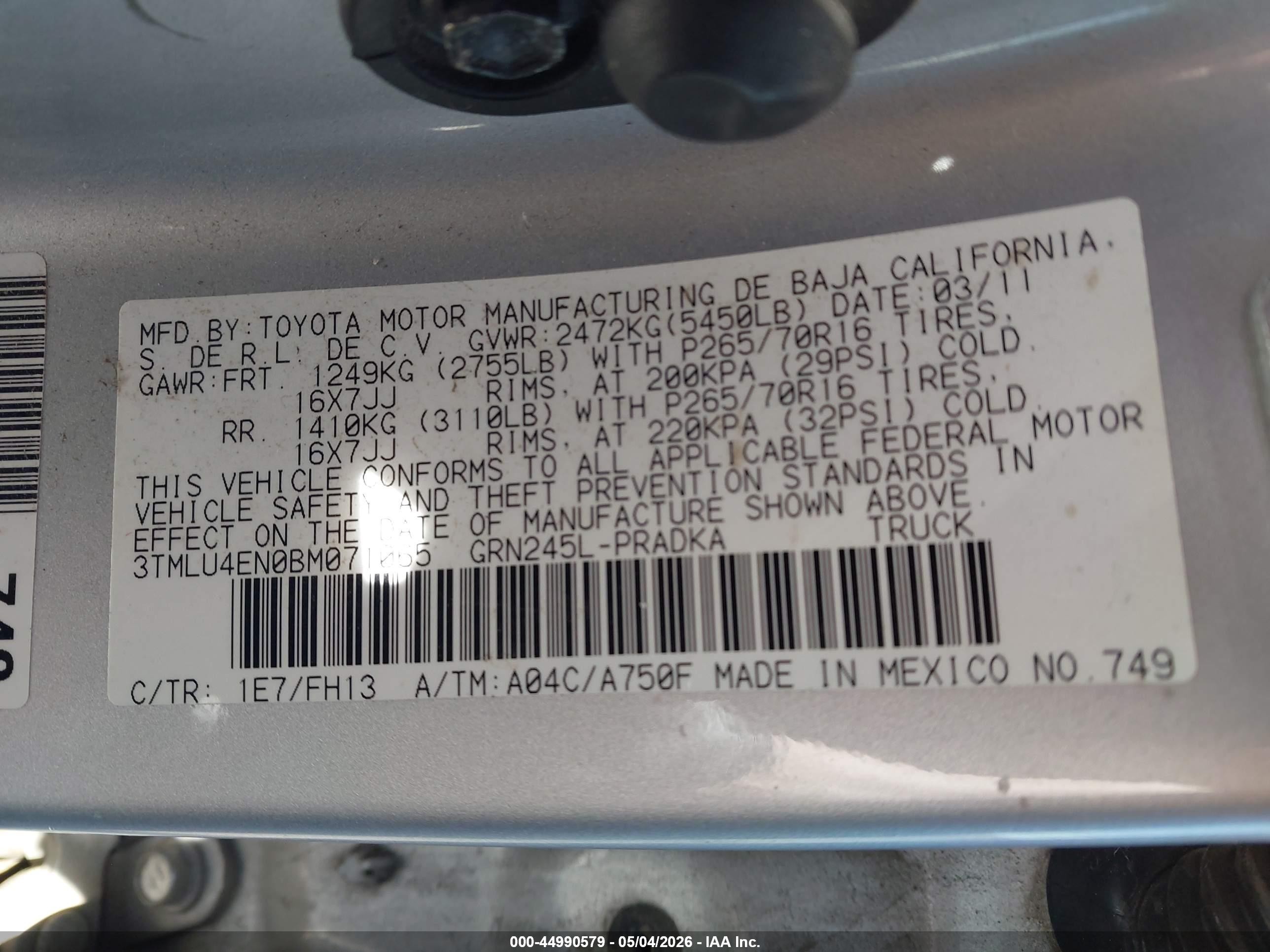 2011 Toyota Tacoma Base V6 Silver vin: 3TMLU4EN0BM071065