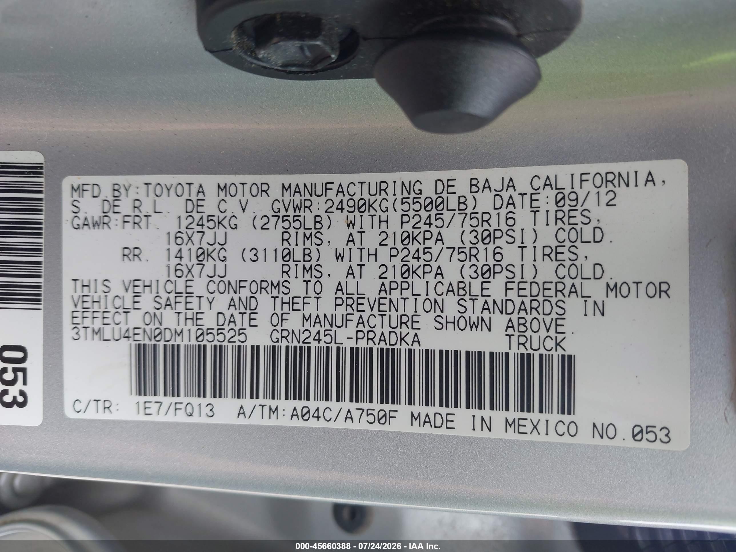 2013 Toyota Tacoma Base V6 Silver vin: 3TMLU4EN0DM105525