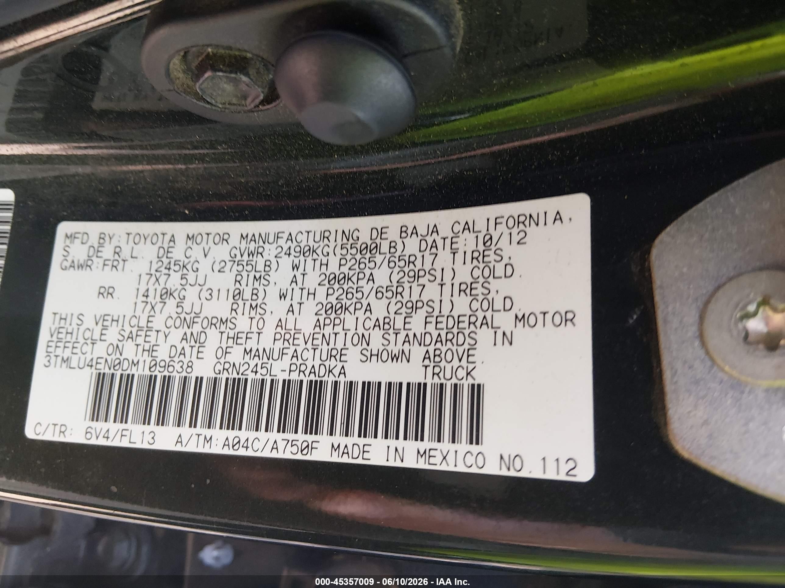 2013 Toyota Tacoma Base V6 Black vin: 3TMLU4EN0DM109638