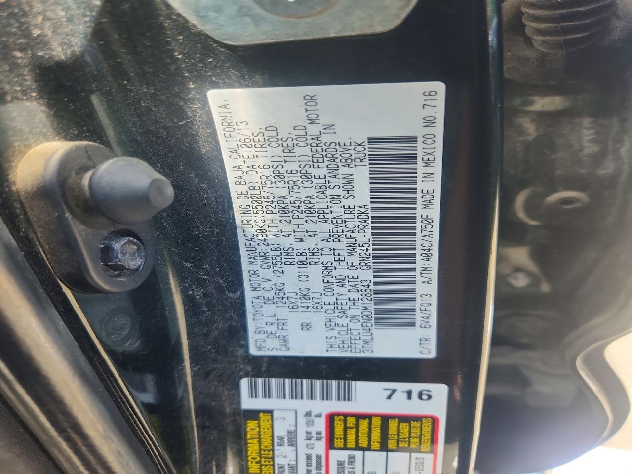 2013 Toyota Tacoma V6 Green vin: 3TMLU4EN0DM128643