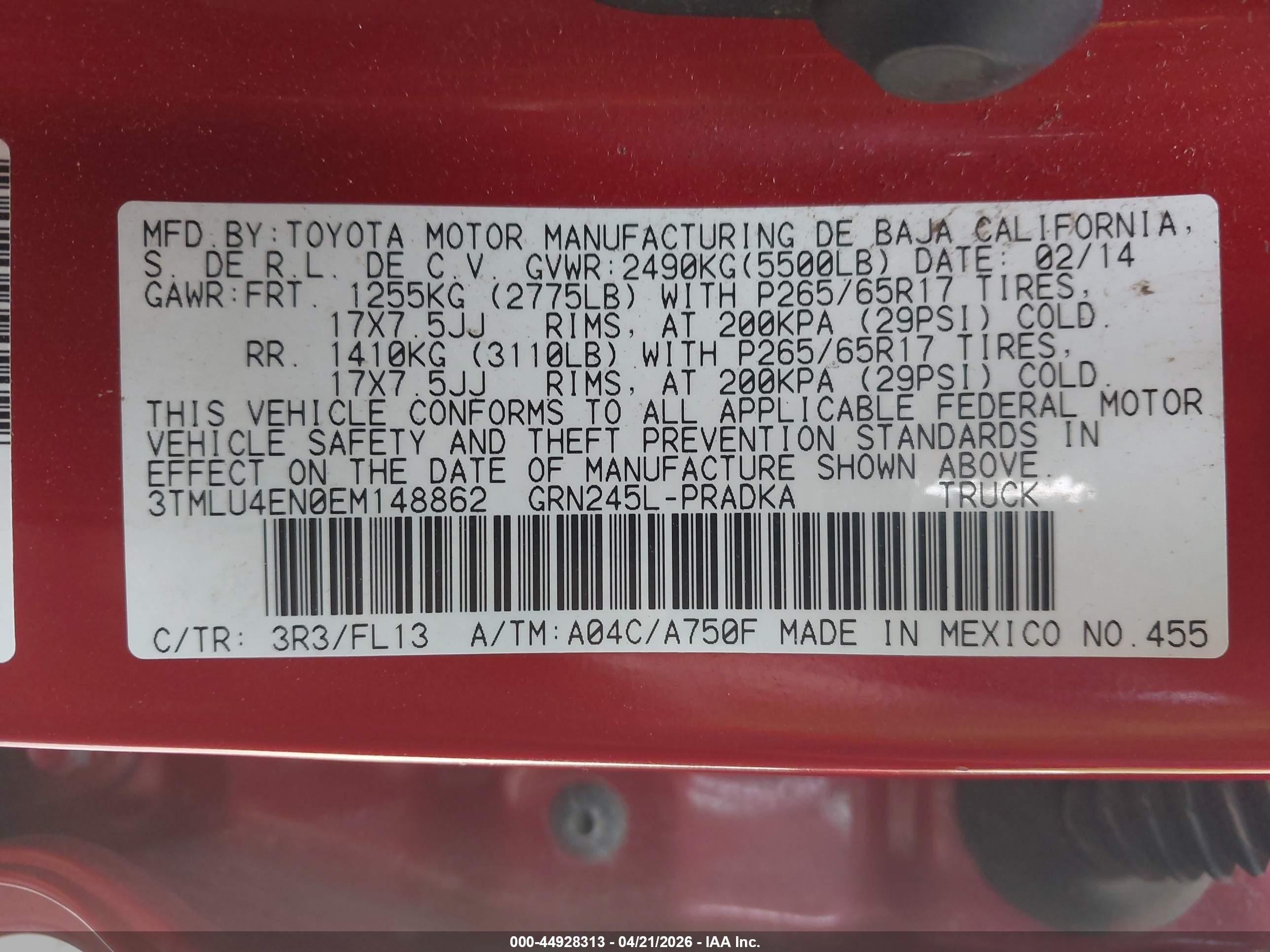 2014 Toyota Tacoma Base V6 Red vin: 3TMLU4EN0EM148862
