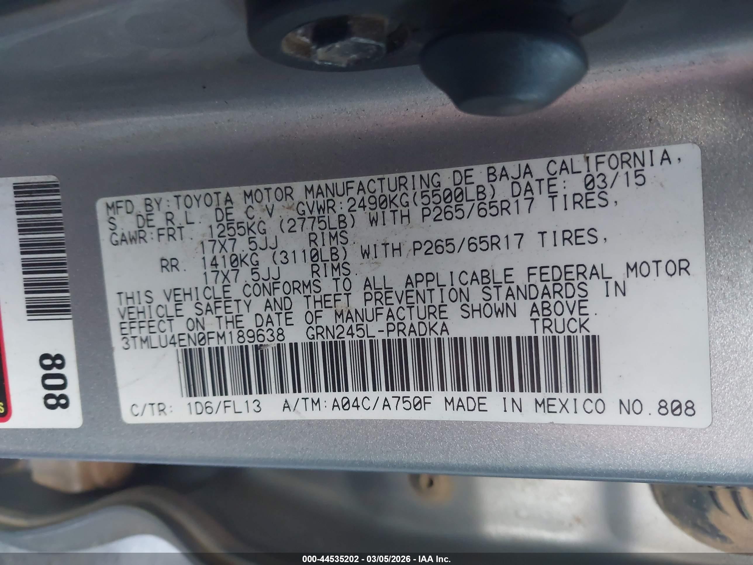 2015 Toyota Tacoma Base V6 Silver vin: 3TMLU4EN0FM189638