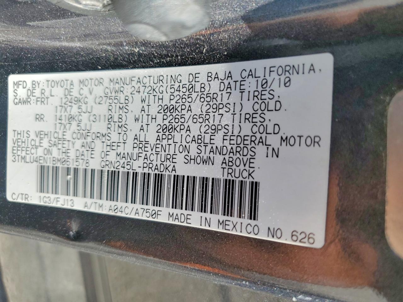 2011 Toyota Tacoma V6 Gray vin: 3TMLU4EN1BM061578