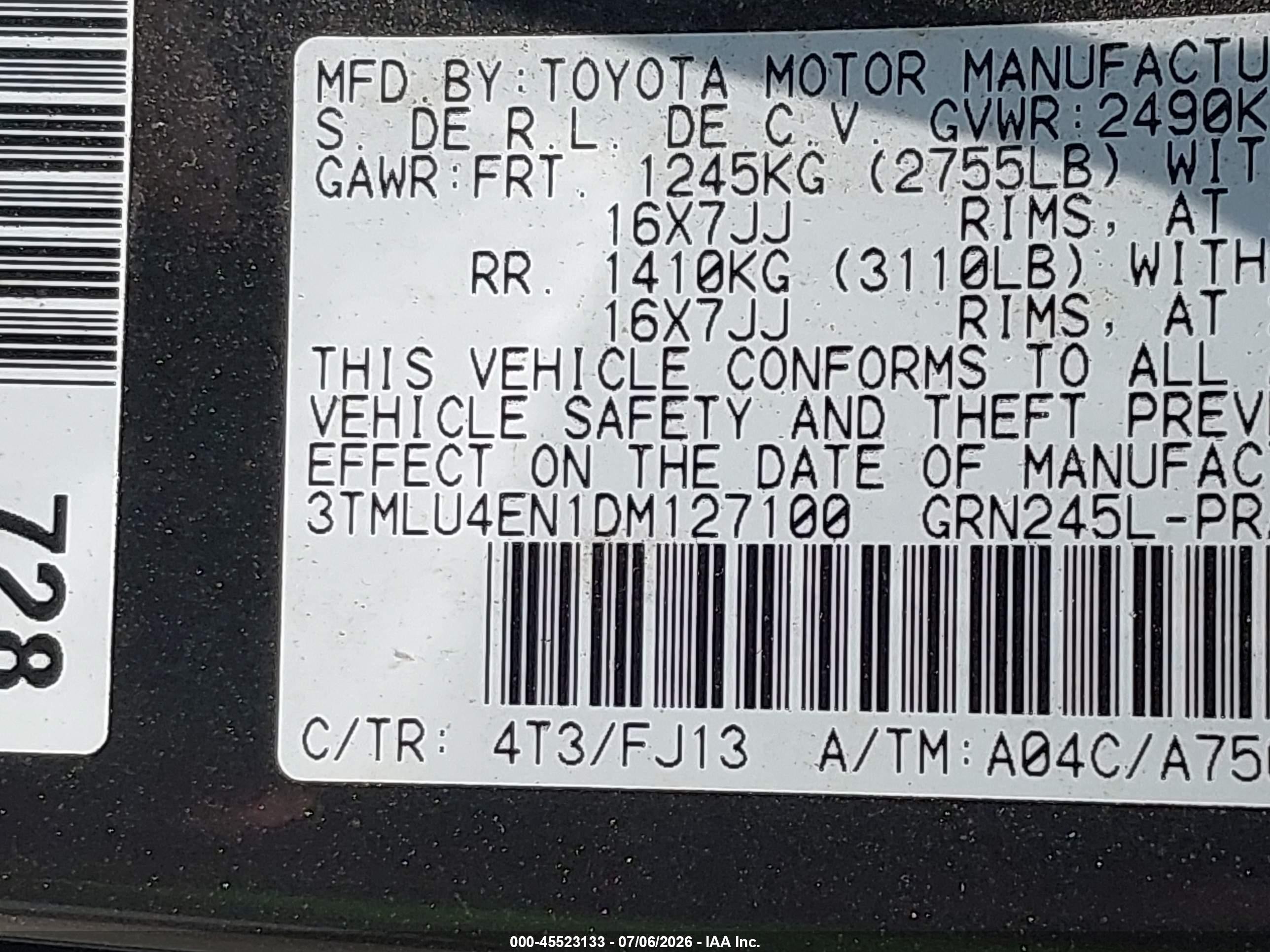 2013 Toyota Tacoma Base V6 Gray vin: 3TMLU4EN1DM127100