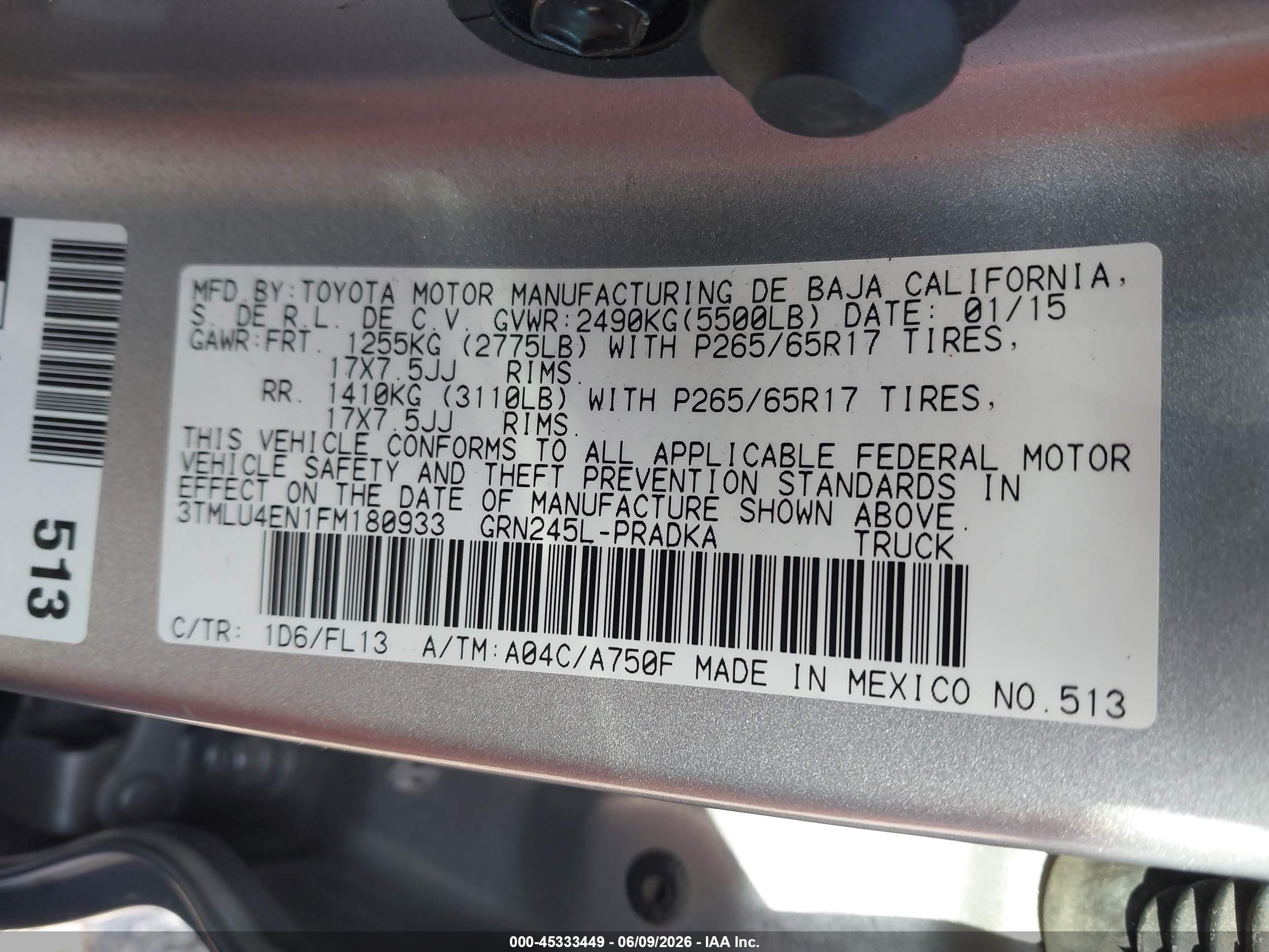 2015 Toyota Tacoma Base V6 Gray vin: 3TMLU4EN1FM180933