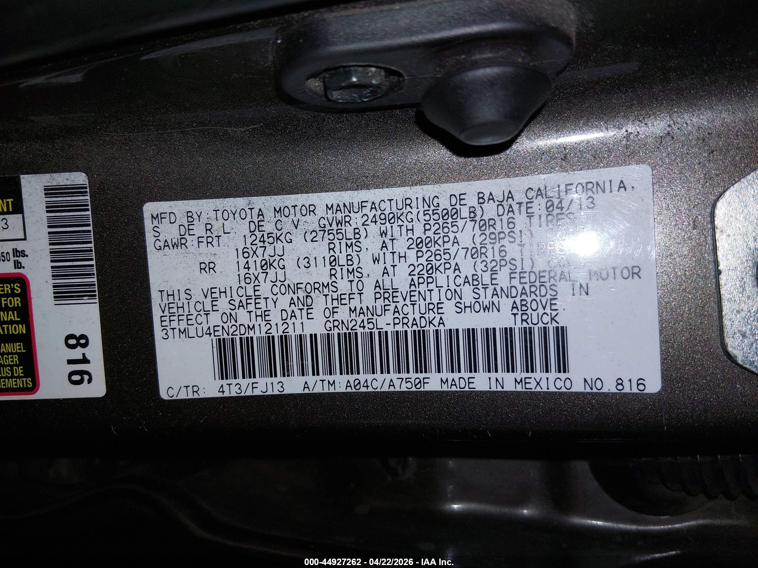 2013 Toyota Tacoma Base V6 Gray vin: 3TMLU4EN2DM121211