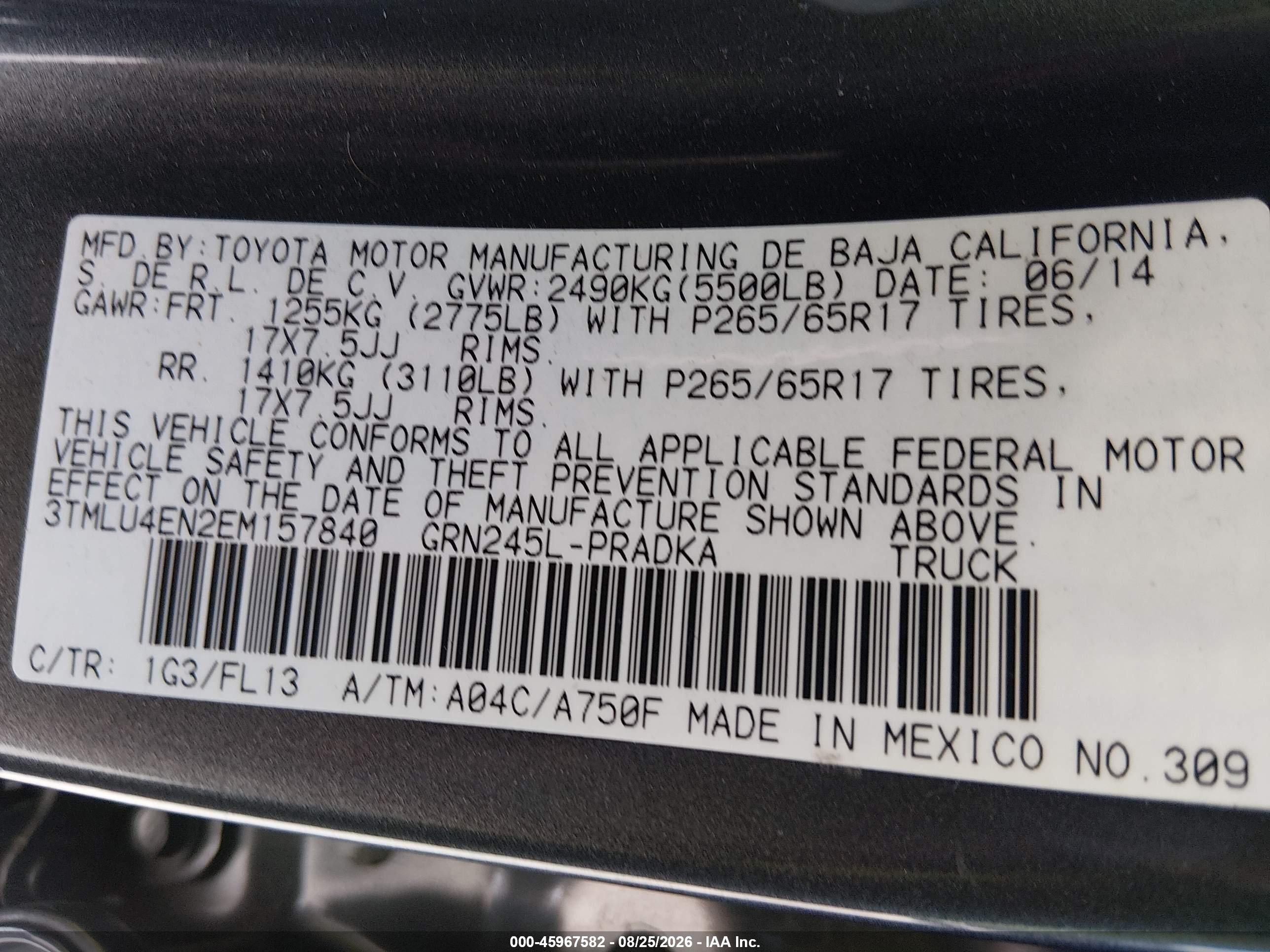 2014 Toyota Tacoma Base V6 Gray vin: 3TMLU4EN2EM157840