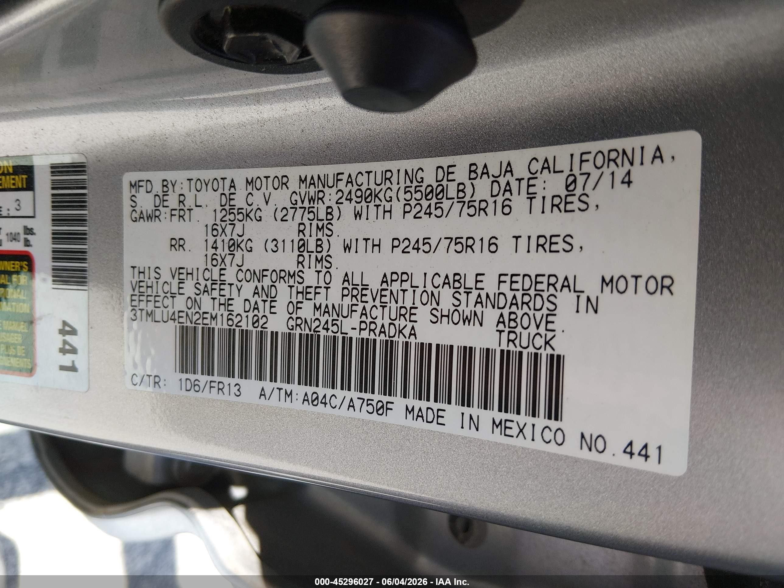 2014 Toyota Tacoma Base V6 Silver vin: 3TMLU4EN2EM162102