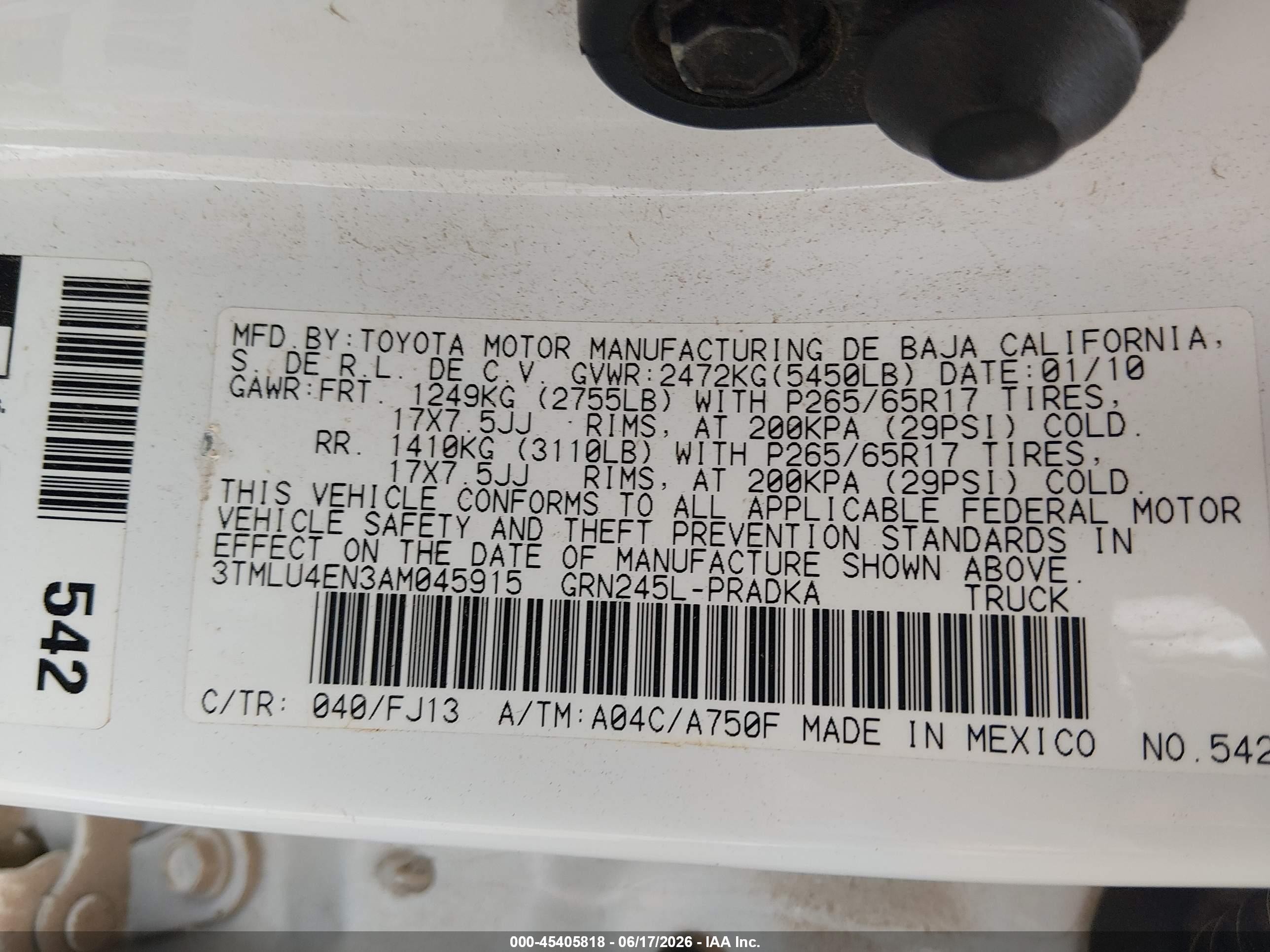2010 Toyota Tacoma Base V6 White vin: 3TMLU4EN3AM045915