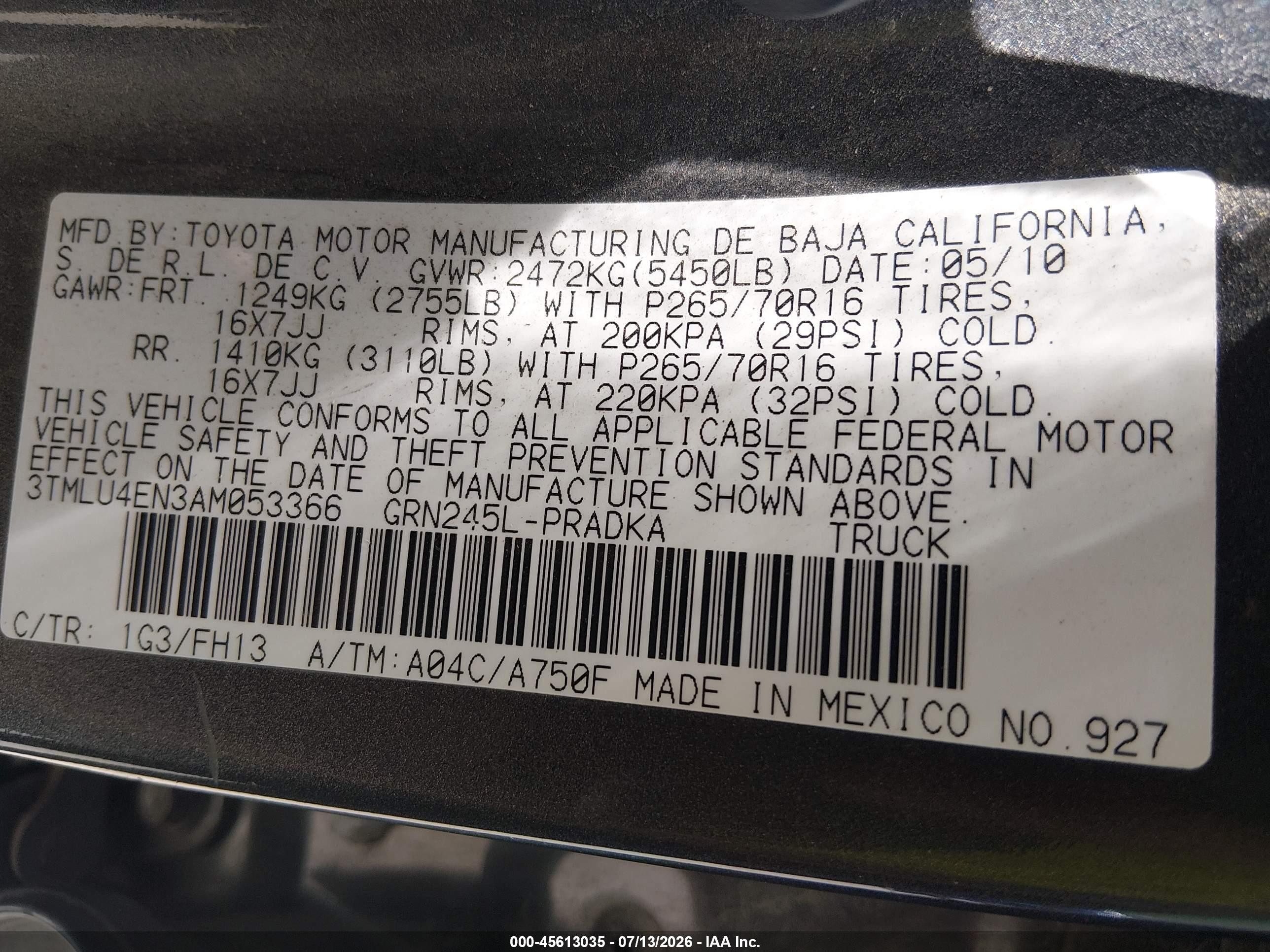 2010 Toyota Tacoma Base V6 Gray vin: 3TMLU4EN3AM053366