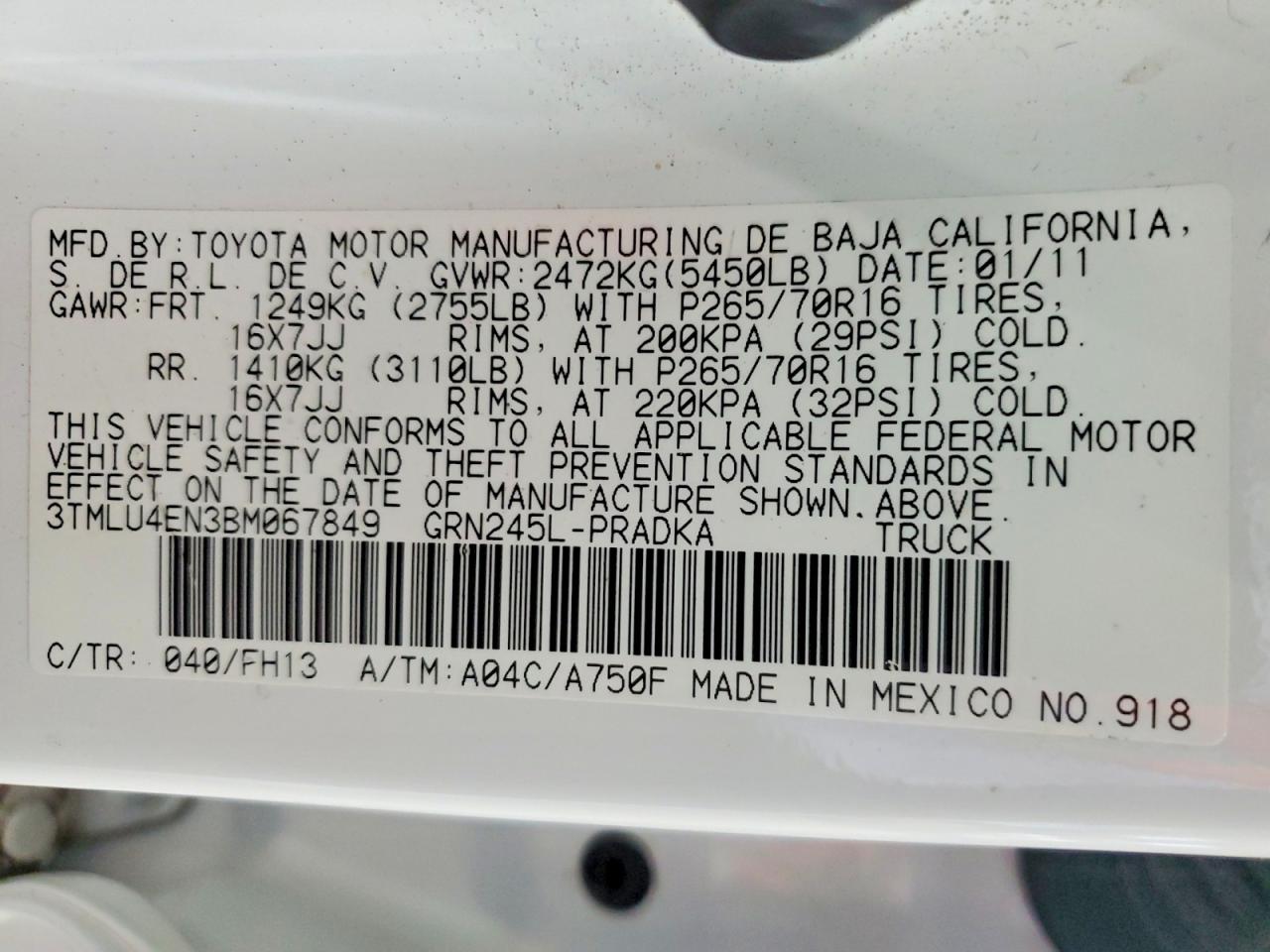 2011 Toyota Tacoma Double Cab White vin: 3TMLU4EN3BM067849