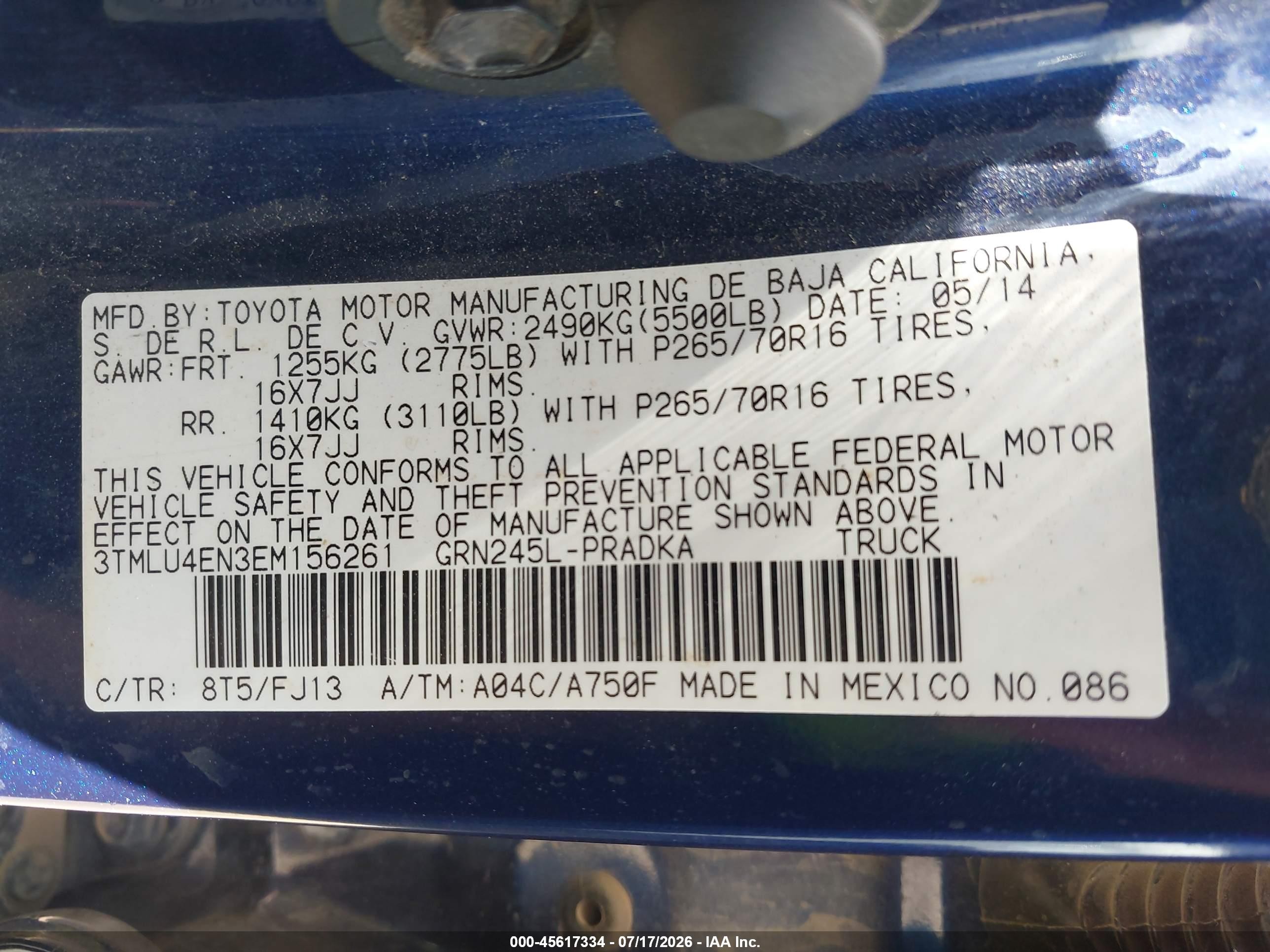 2014 Toyota Tacoma Base V6 Синий vin: 3TMLU4EN3EM156261
