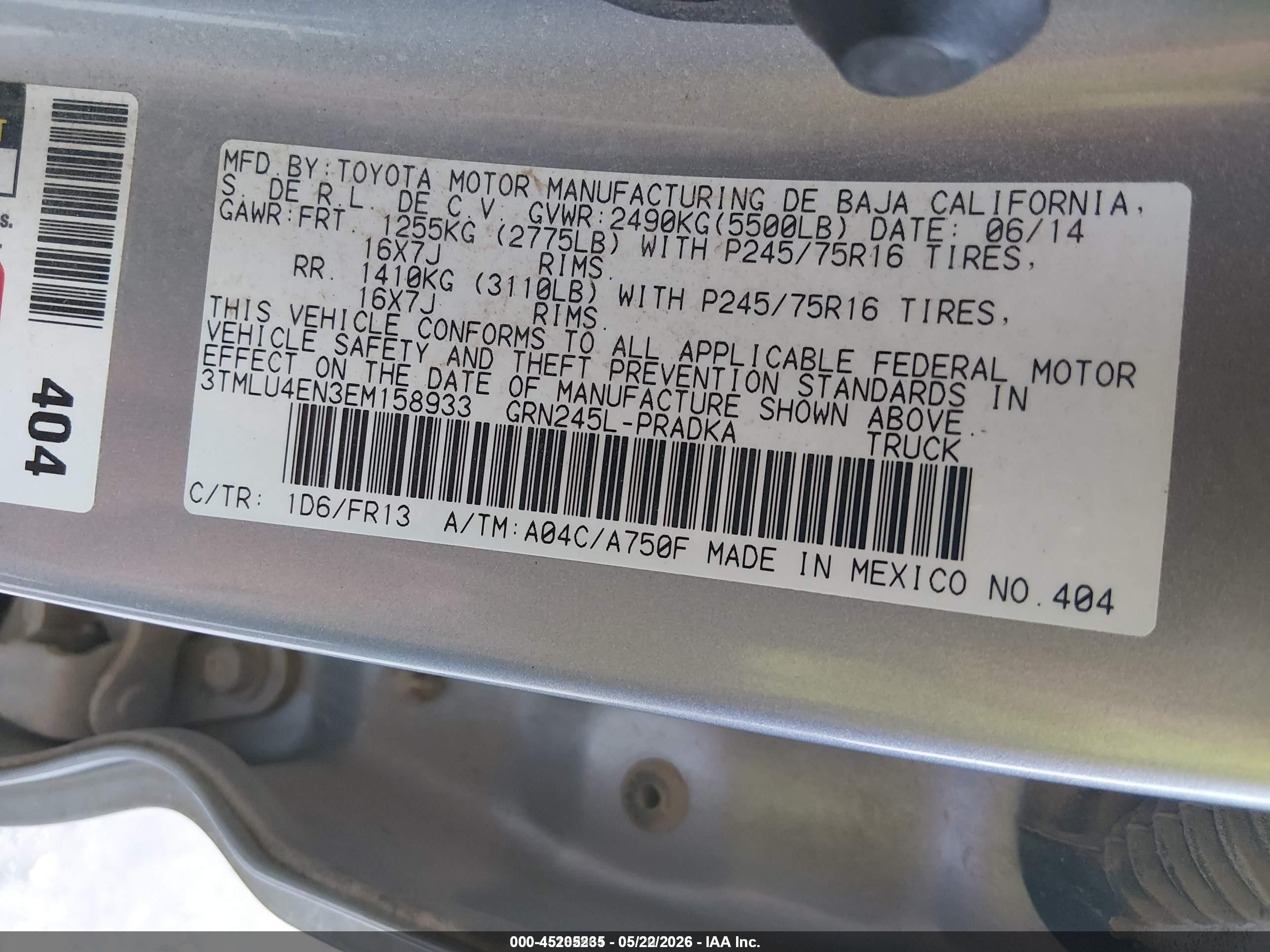 2014 Toyota Tacoma Base V6 Silver vin: 3TMLU4EN3EM158933