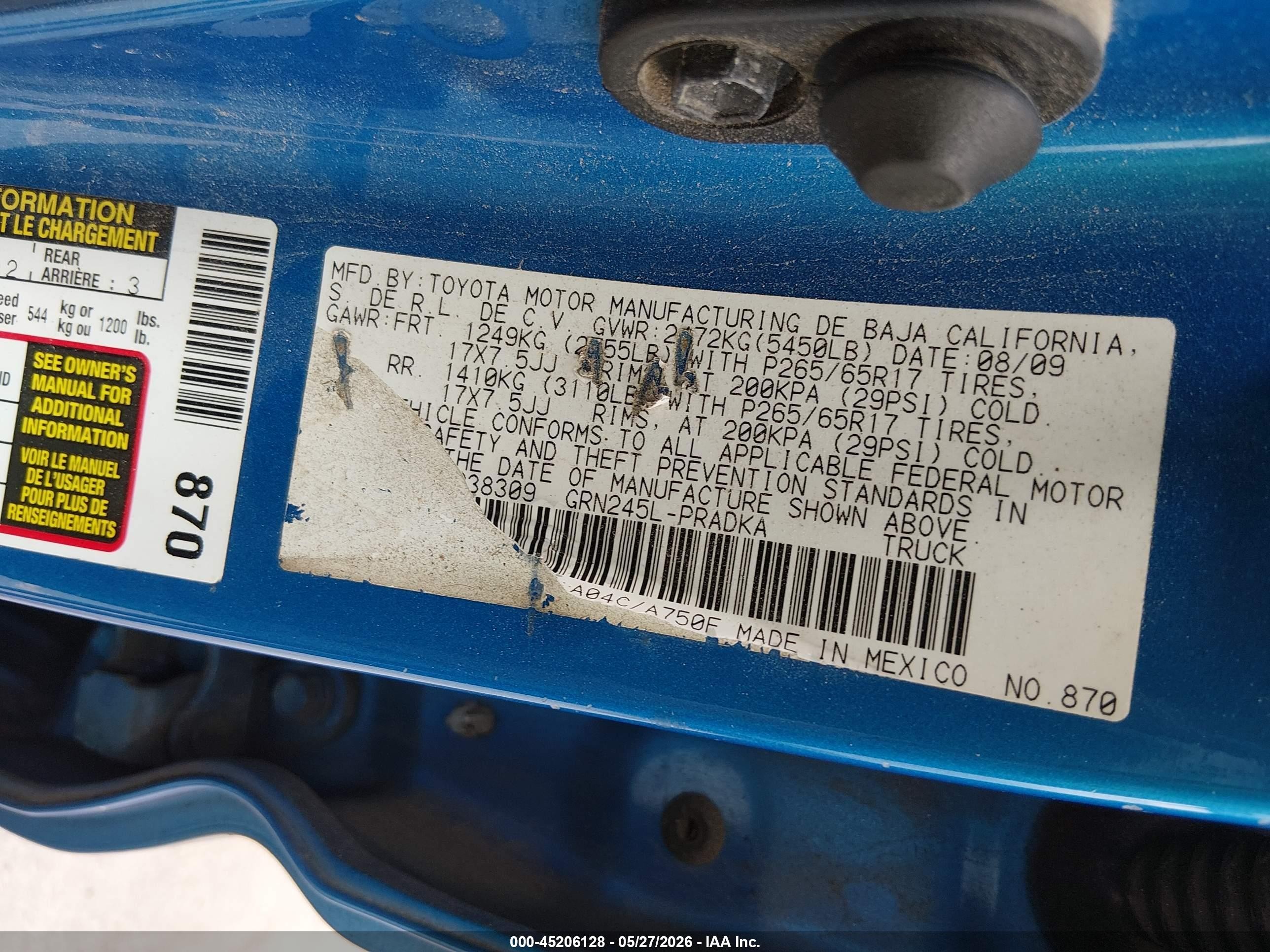 2010 Toyota Tacoma Base V6 Blue vin: 3TMLU4EN4AM038309