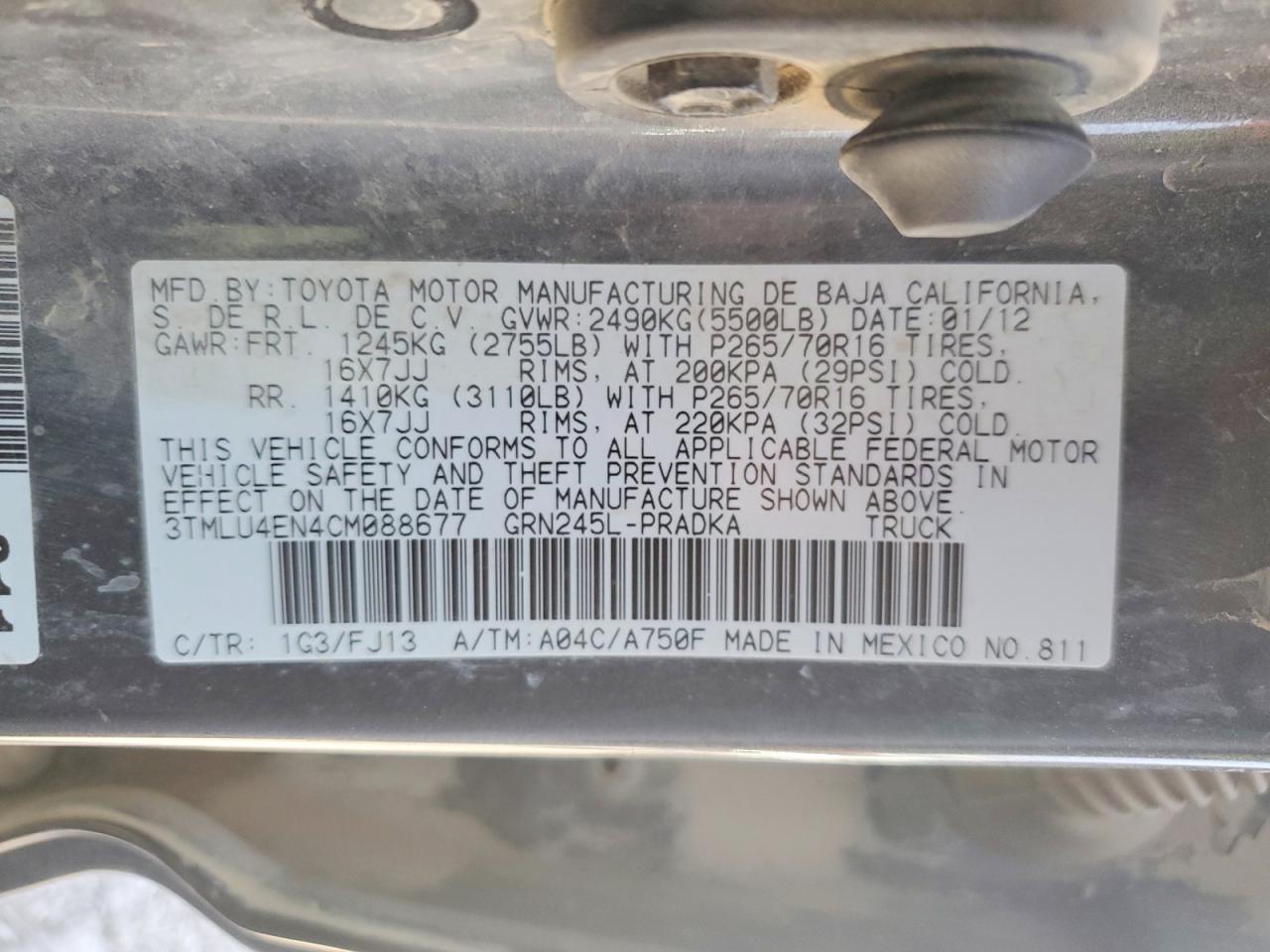 2012 Toyota Tacoma V6 Gray vin: 3TMLU4EN4CM088677