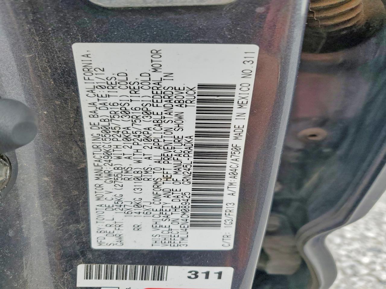 2012 Toyota Tacoma Double Cab Gray vin: 3TMLU4EN4CM089425