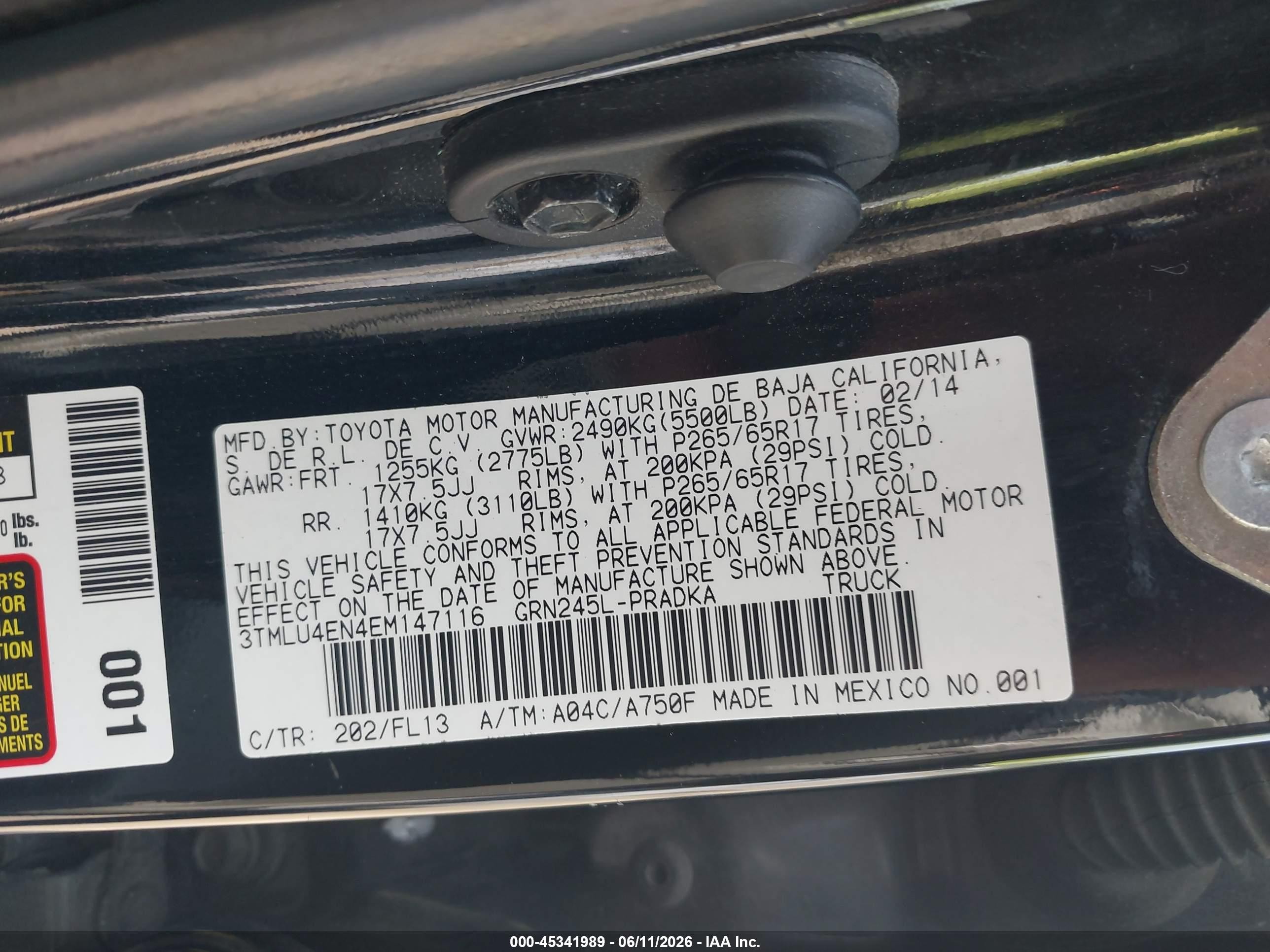 2014 Toyota Tacoma Base V6 Black vin: 3TMLU4EN4EM147116