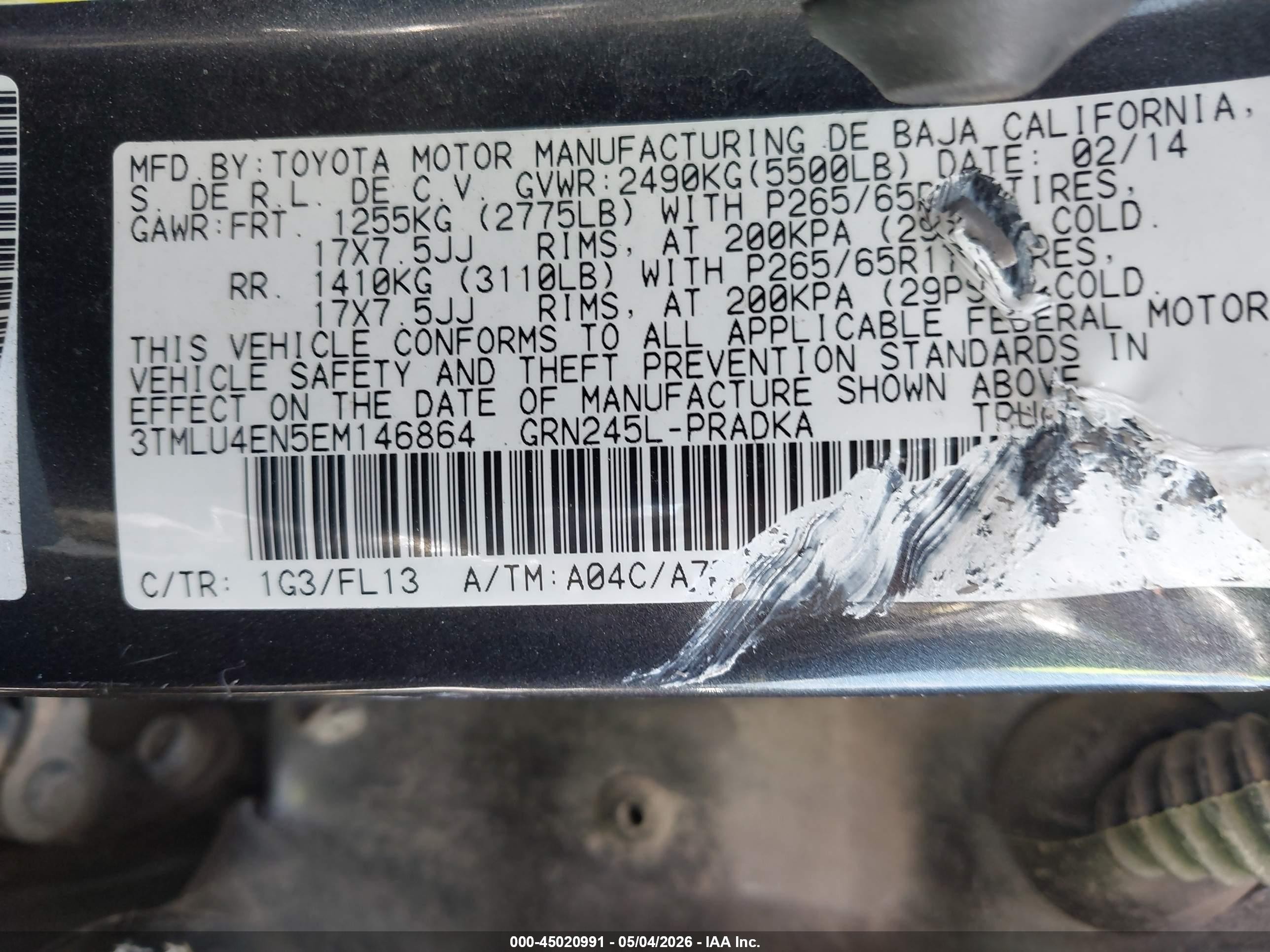 2014 Toyota Tacoma Base V6 Gray vin: 3TMLU4EN5EM146864