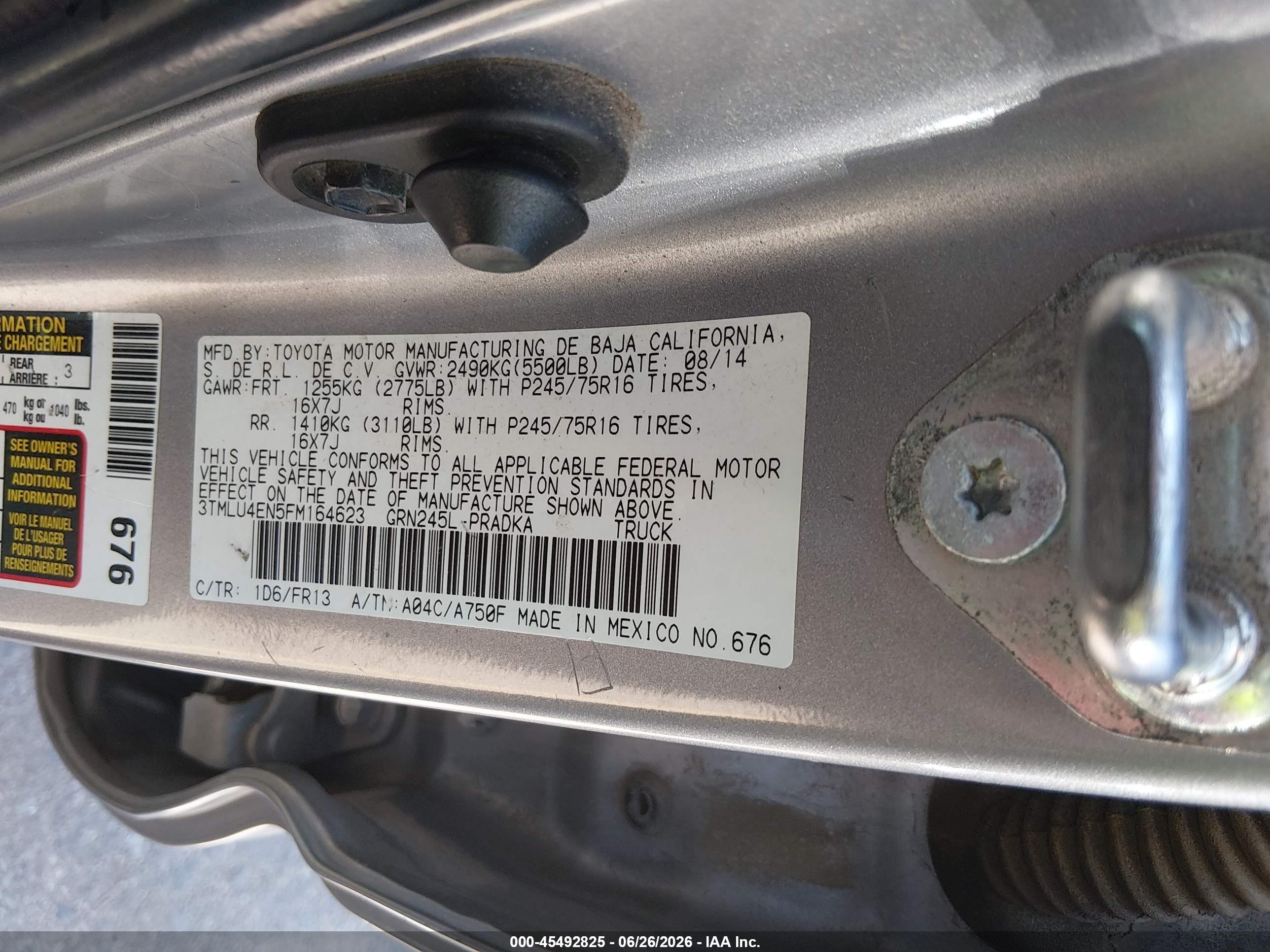2015 Toyota Tacoma Base V6 Silver vin: 3TMLU4EN5FM164623
