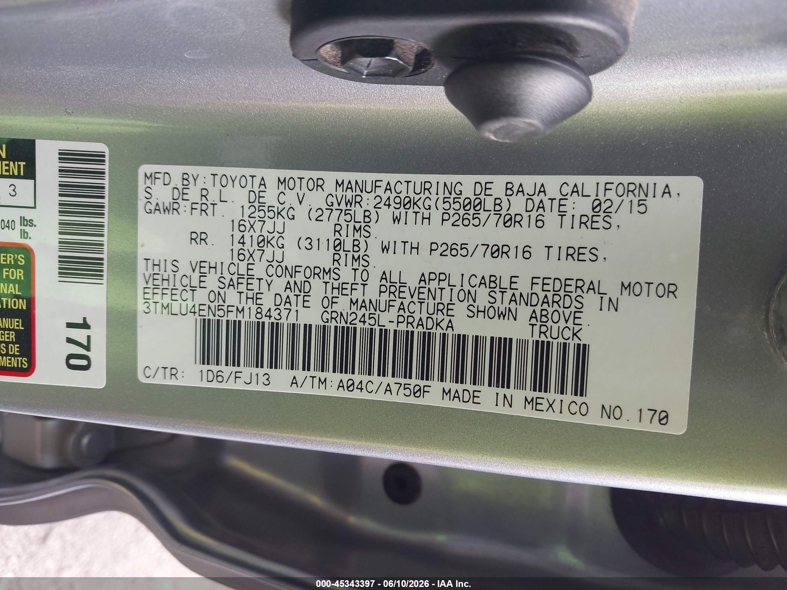 2015 Toyota Tacoma Base V6 Silver vin: 3TMLU4EN5FM184371