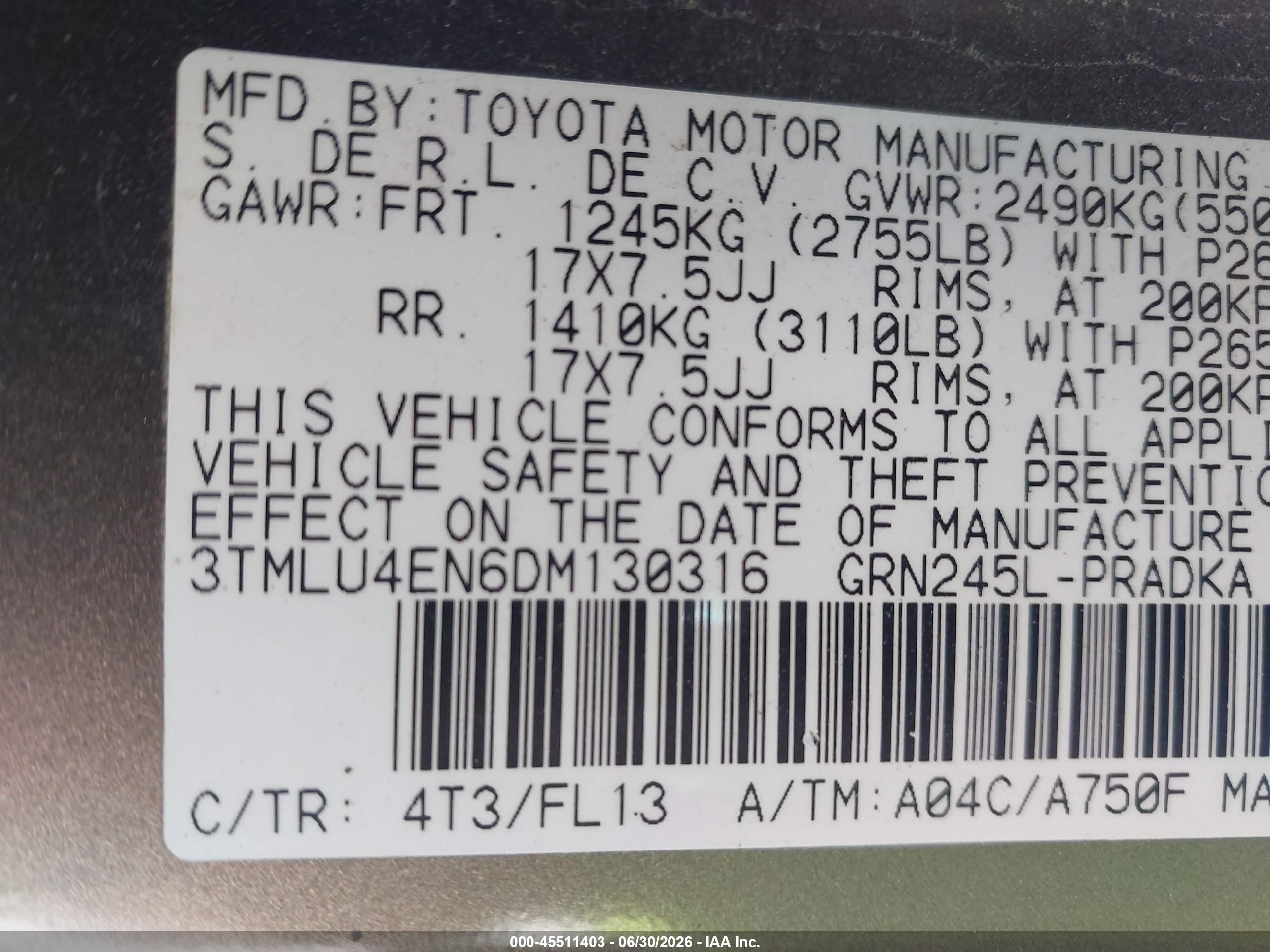 2013 Toyota Tacoma Base V6 Gray vin: 3TMLU4EN6DM130316