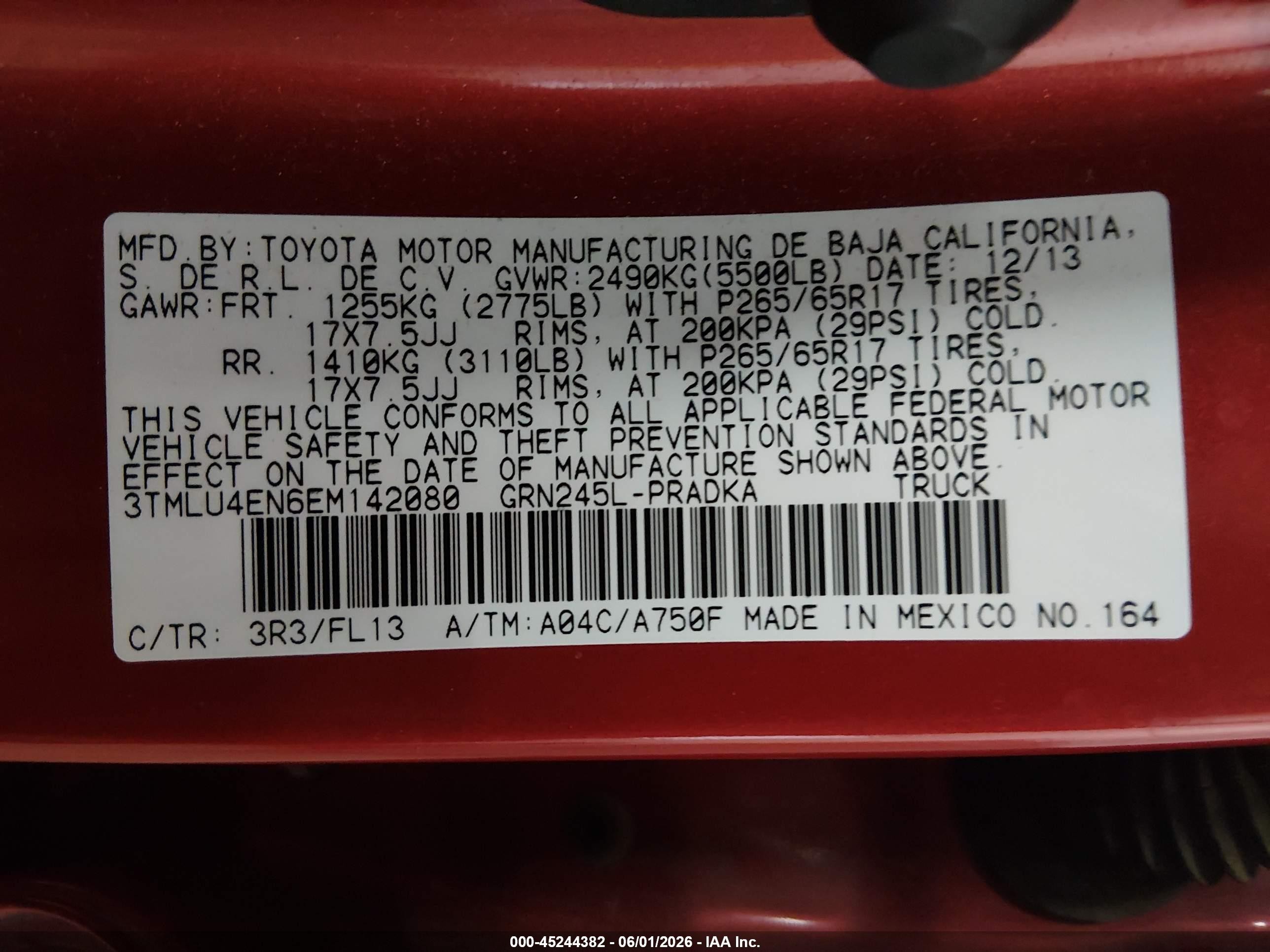 2014 Toyota Tacoma Base V6 Red vin: 3TMLU4EN6EM142080