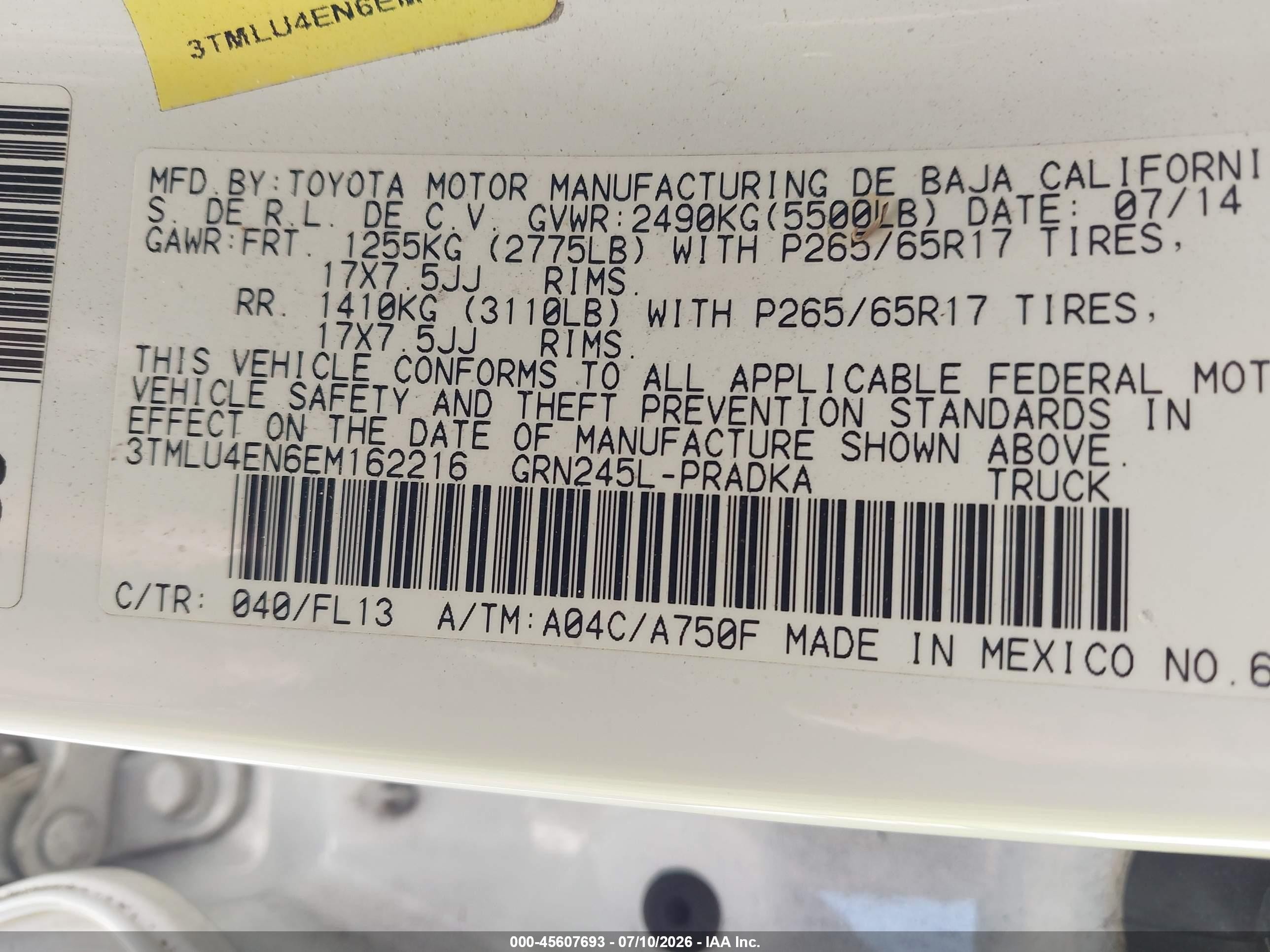 2014 Toyota Tacoma Base V6 White vin: 3TMLU4EN6EM162216