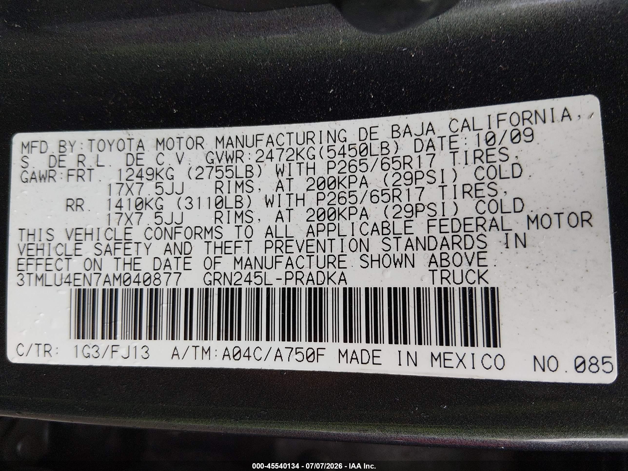 2010 Toyota Tacoma Base V6 Gray vin: 3TMLU4EN7AM040877