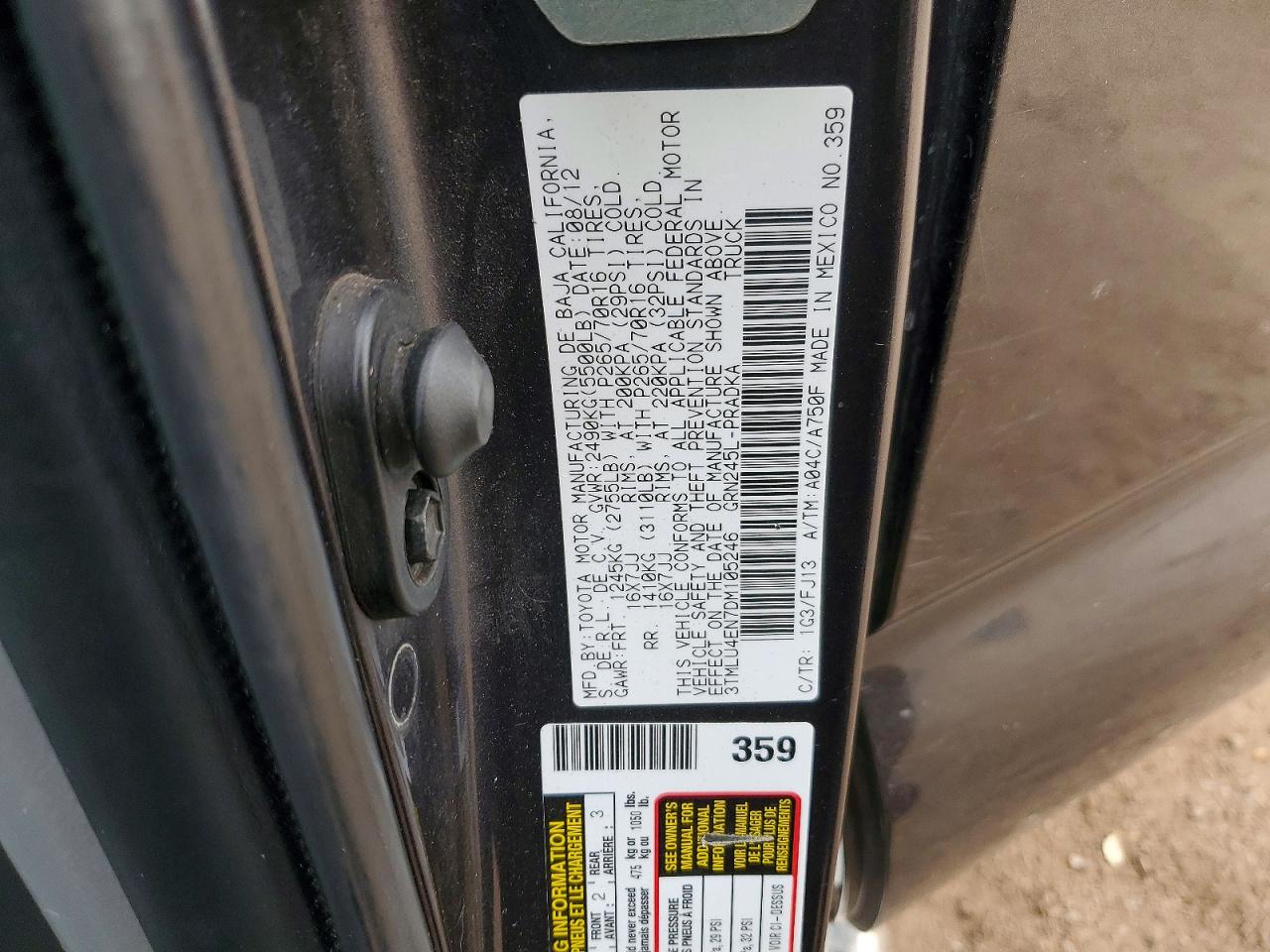 2013 Toyota Tacoma V6 Charcoal vin: 3TMLU4EN7DM105246