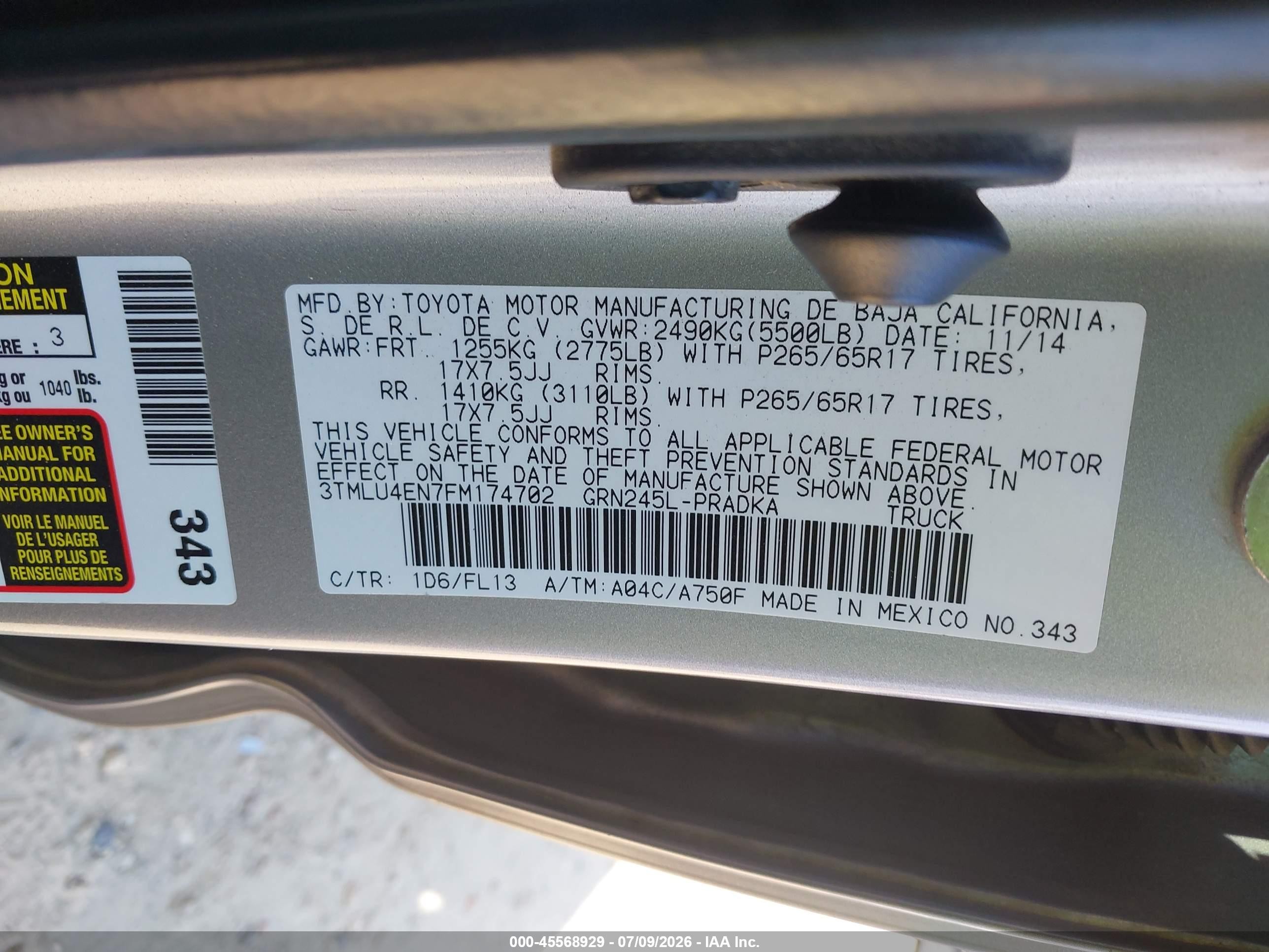 2015 Toyota Tacoma Base V6 Silver vin: 3TMLU4EN7FM174702