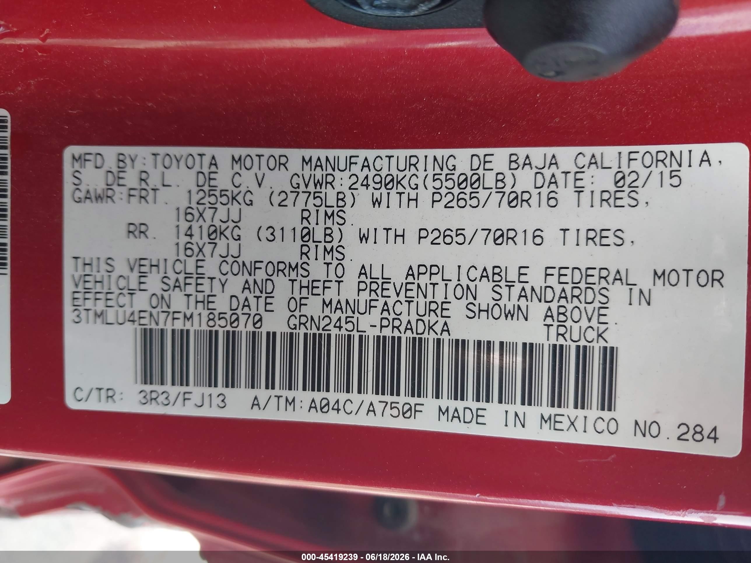 2015 Toyota Tacoma Base V6 Red vin: 3TMLU4EN7FM185070