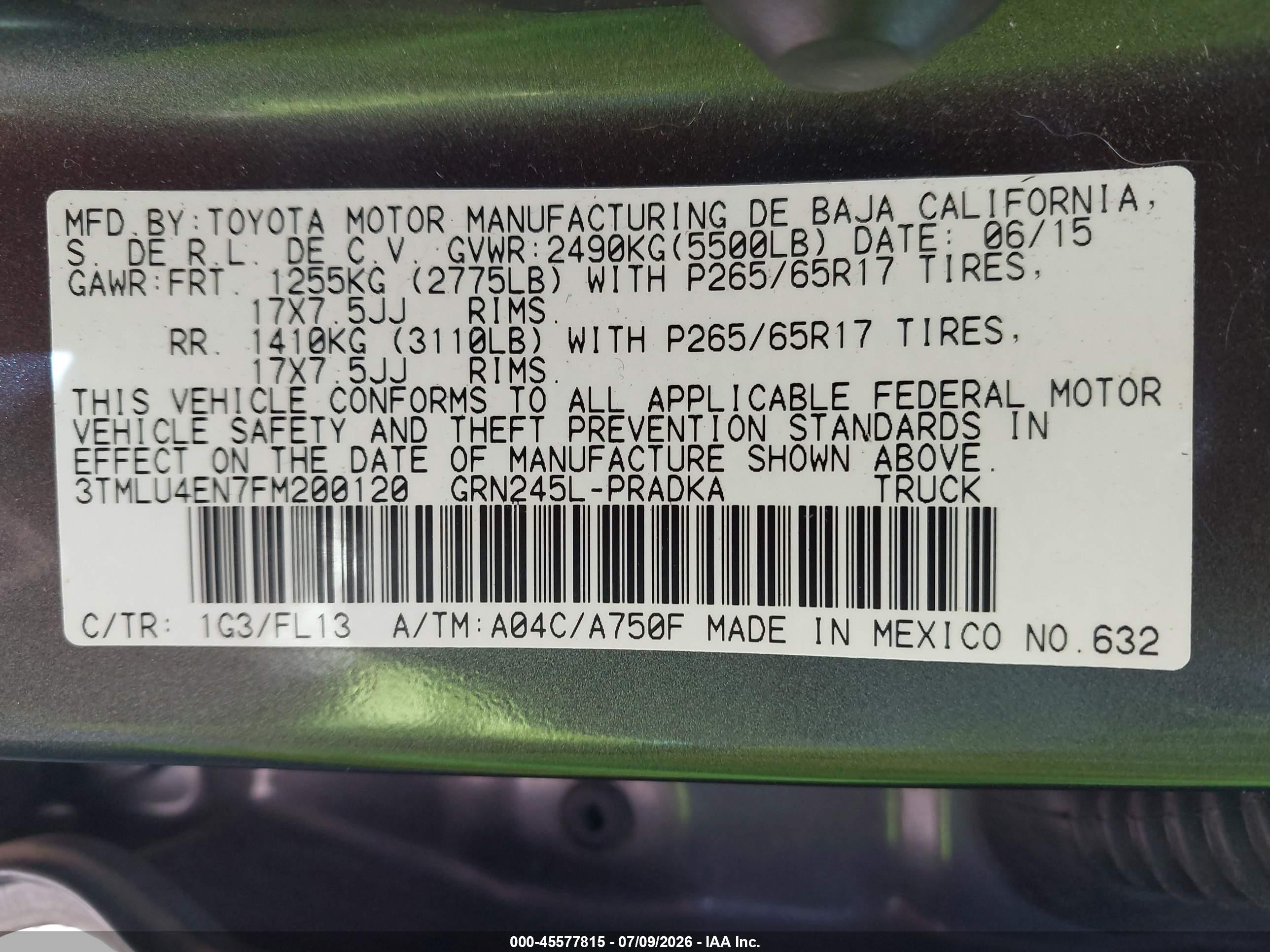 2015 Toyota Tacoma Base V6 Серый vin: 3TMLU4EN7FM200120