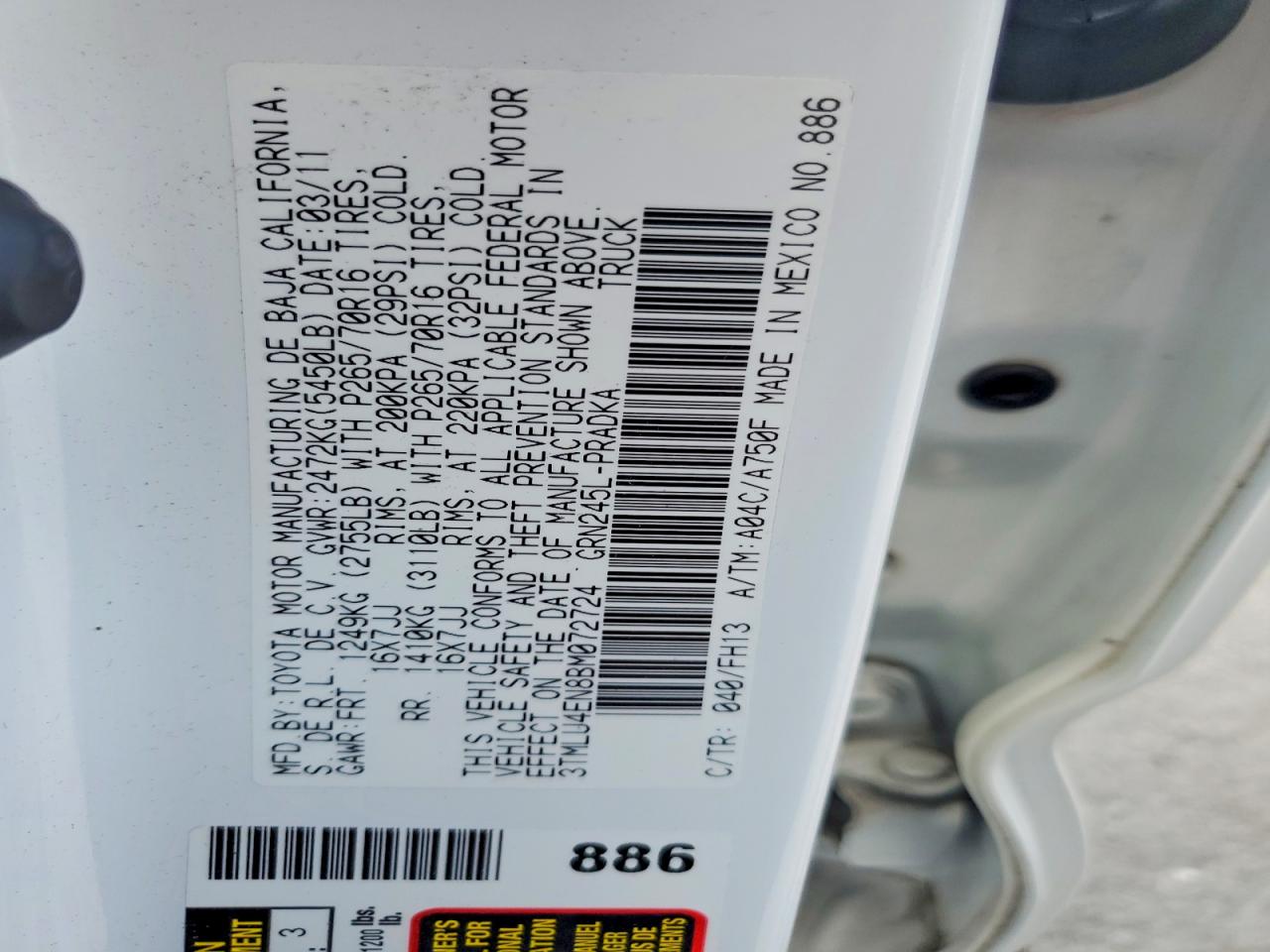 2011 Toyota Tacoma Double Cab White vin: 3TMLU4EN8BM072724