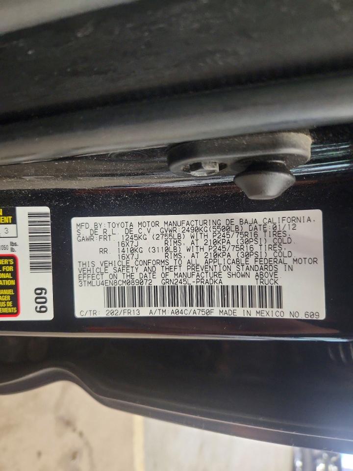2012 Toyota Tacoma V6 Black vin: 3TMLU4EN8CM089072
