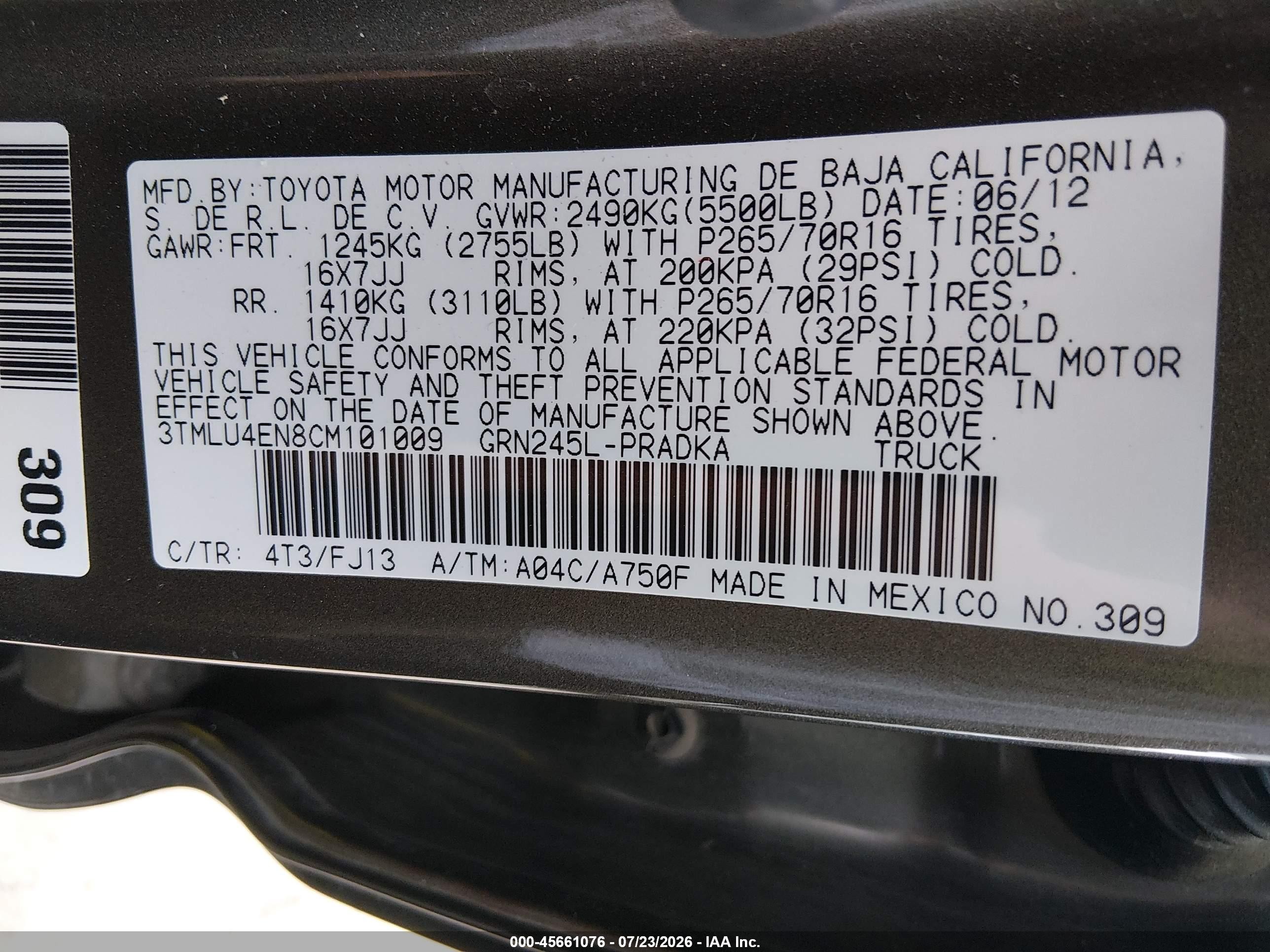 2012 Toyota Tacoma Base V6 Brown vin: 3TMLU4EN8CM101009