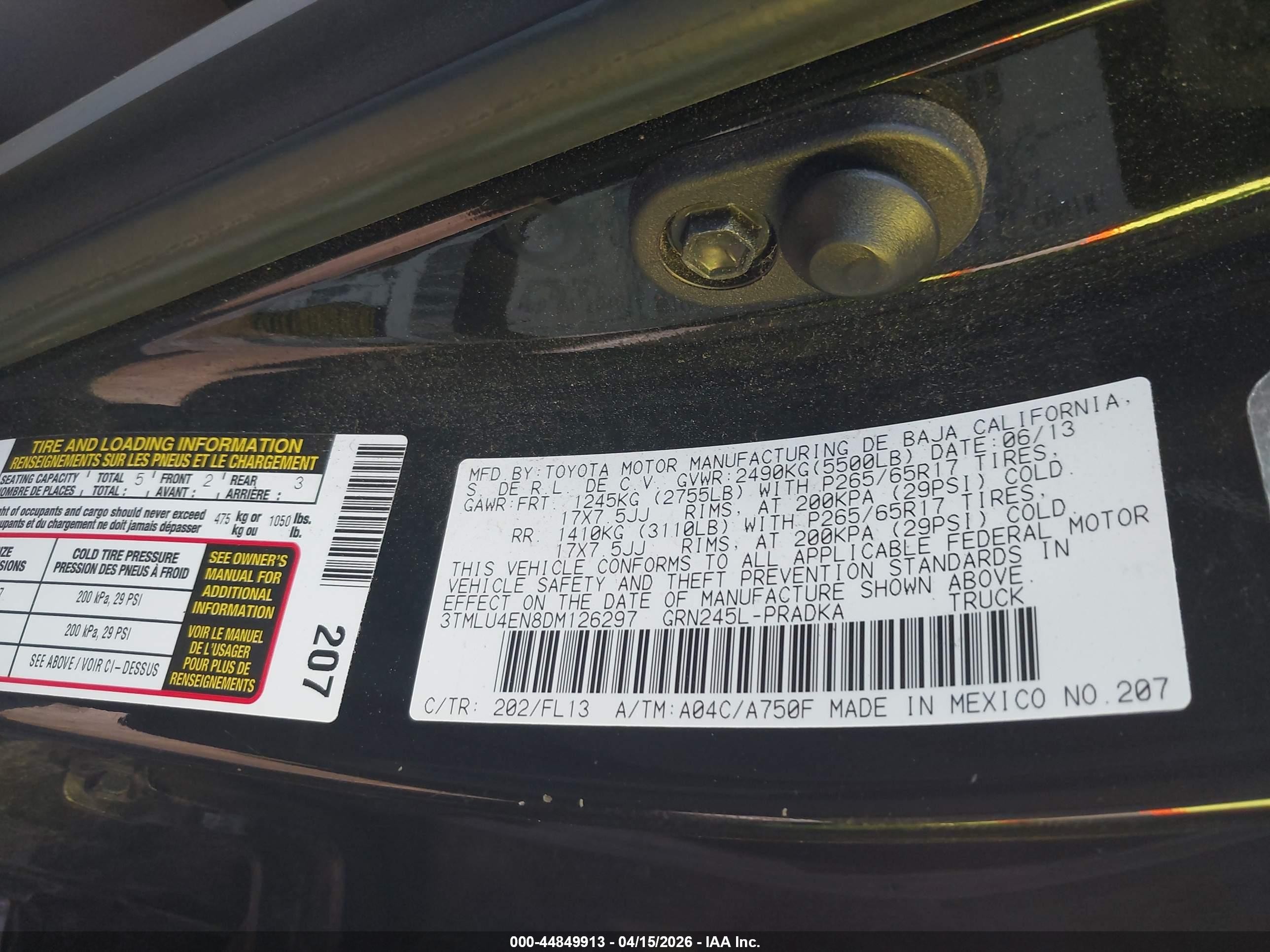 2013 Toyota Tacoma Base V6 Black vin: 3TMLU4EN8DM126297