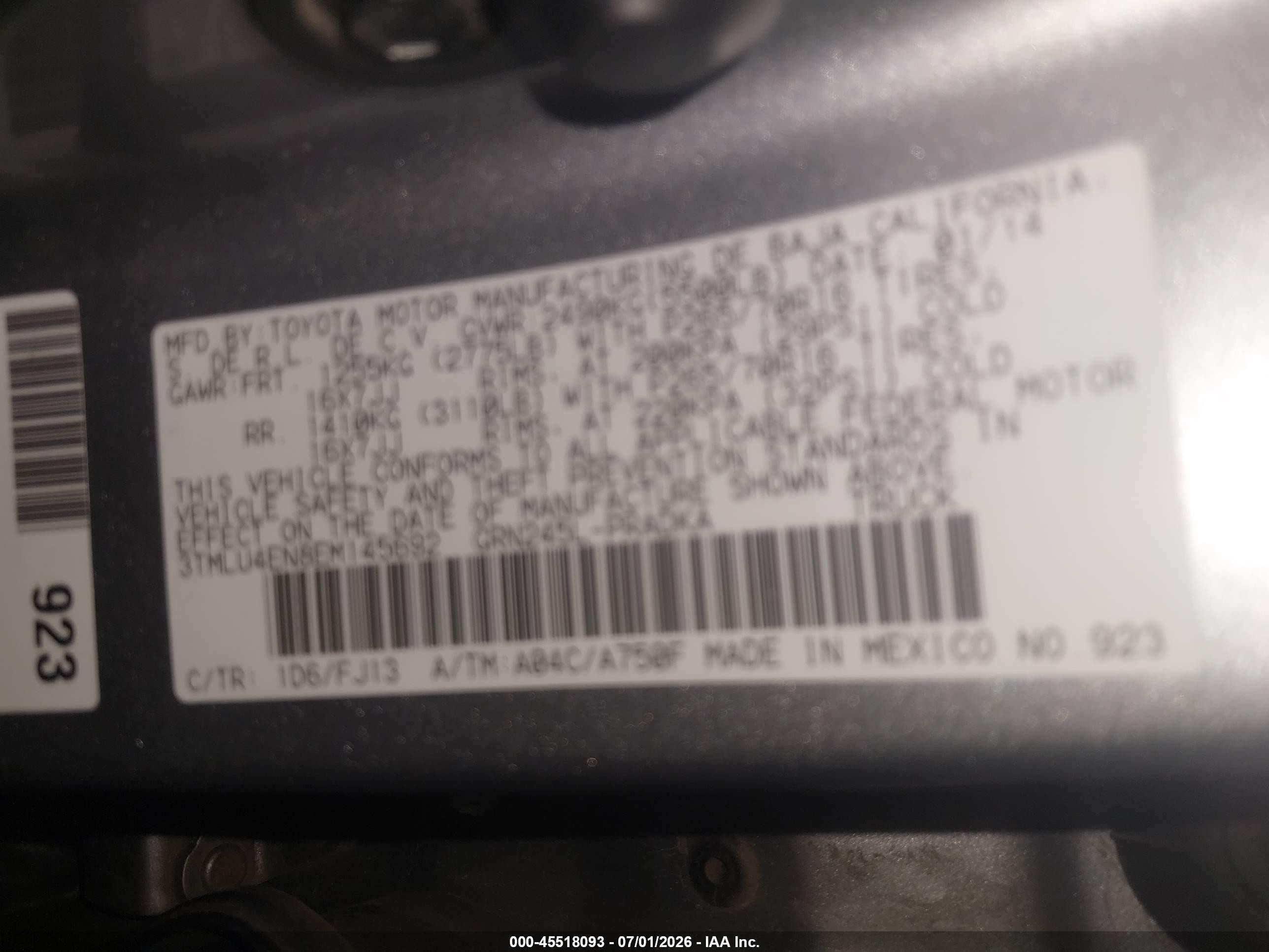 2014 Toyota Tacoma Base V6 Gray vin: 3TMLU4EN8EM145692