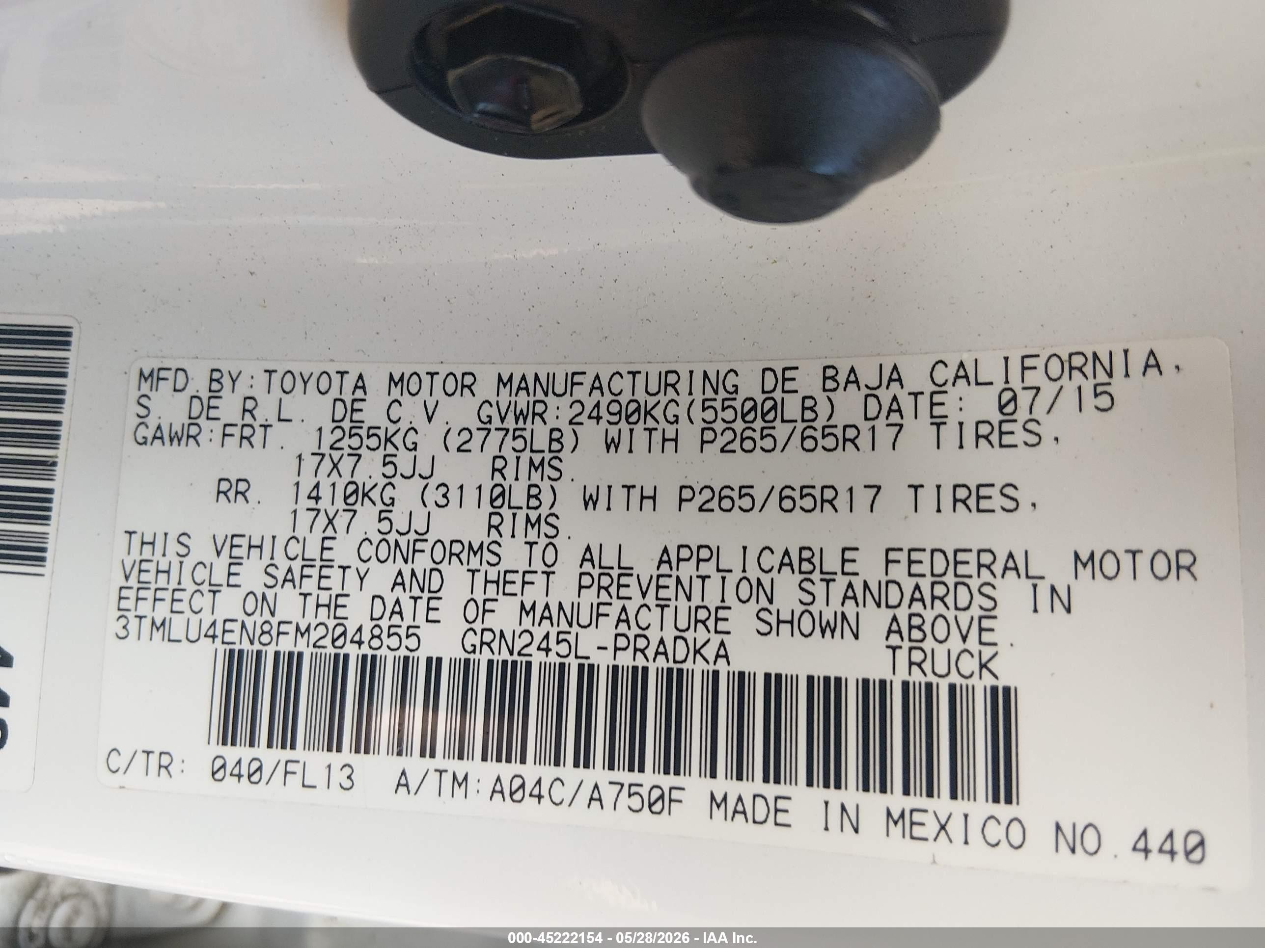 2015 Toyota Tacoma Base V6 Белый vin: 3TMLU4EN8FM204855
