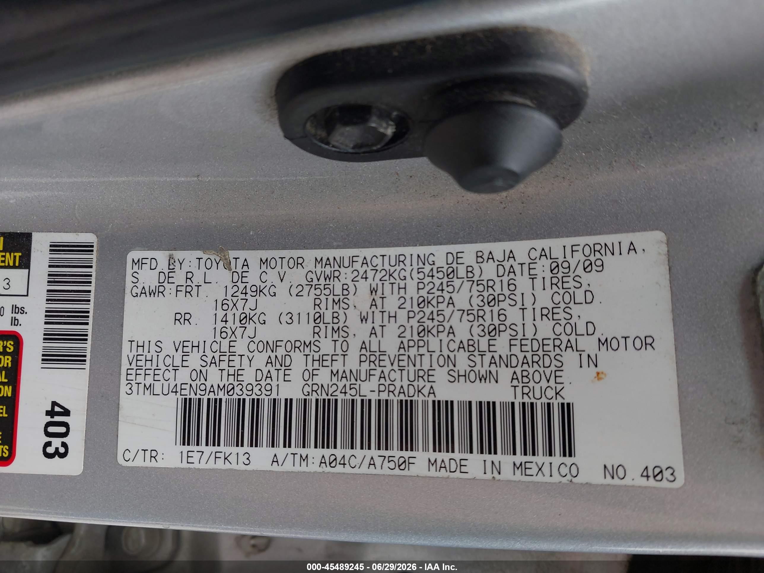 2010 Toyota Tacoma Base V6 Silver vin: 3TMLU4EN9AM039391