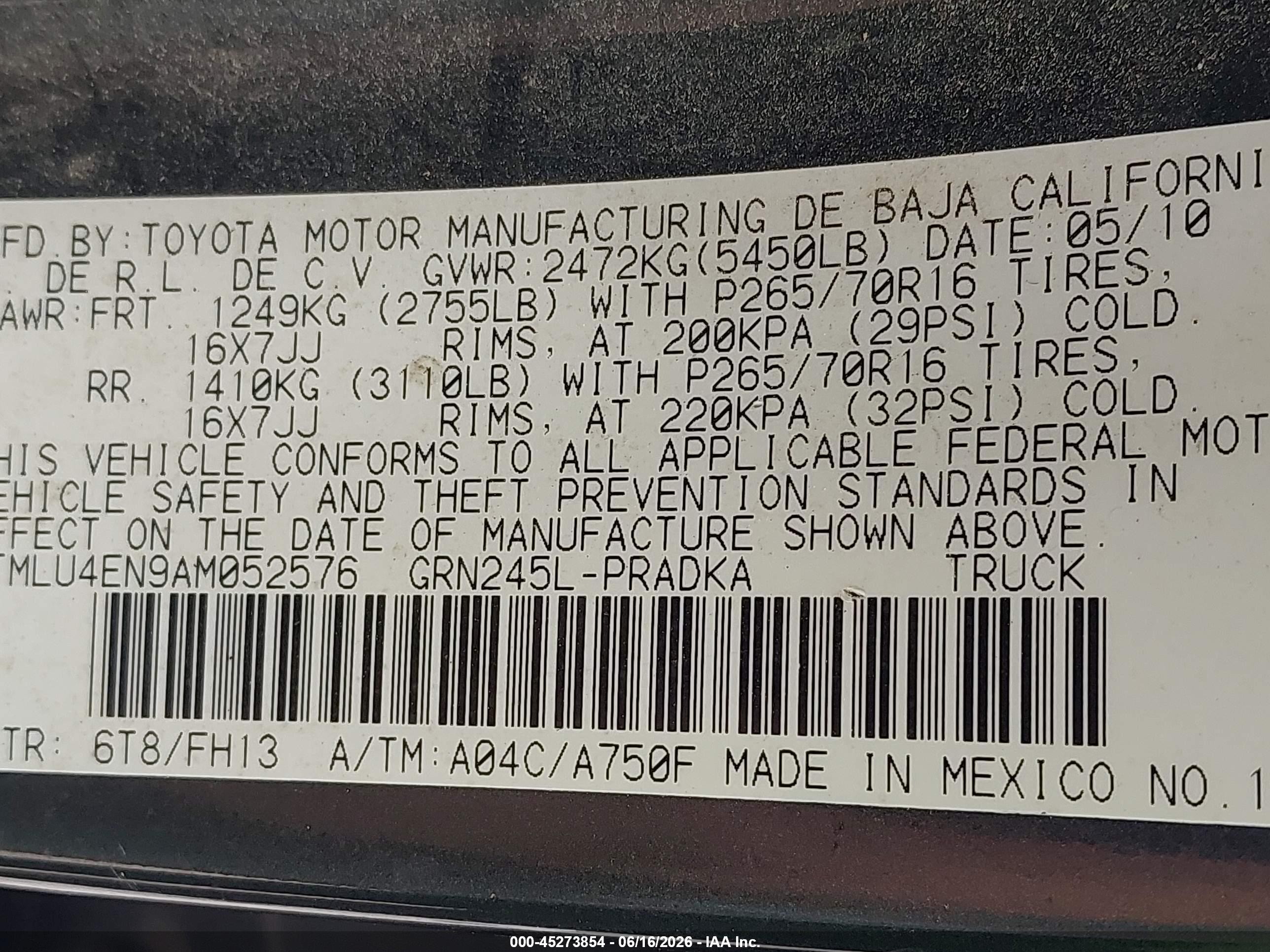 2010 Toyota Tacoma Base V6 Gray vin: 3TMLU4EN9AM052576