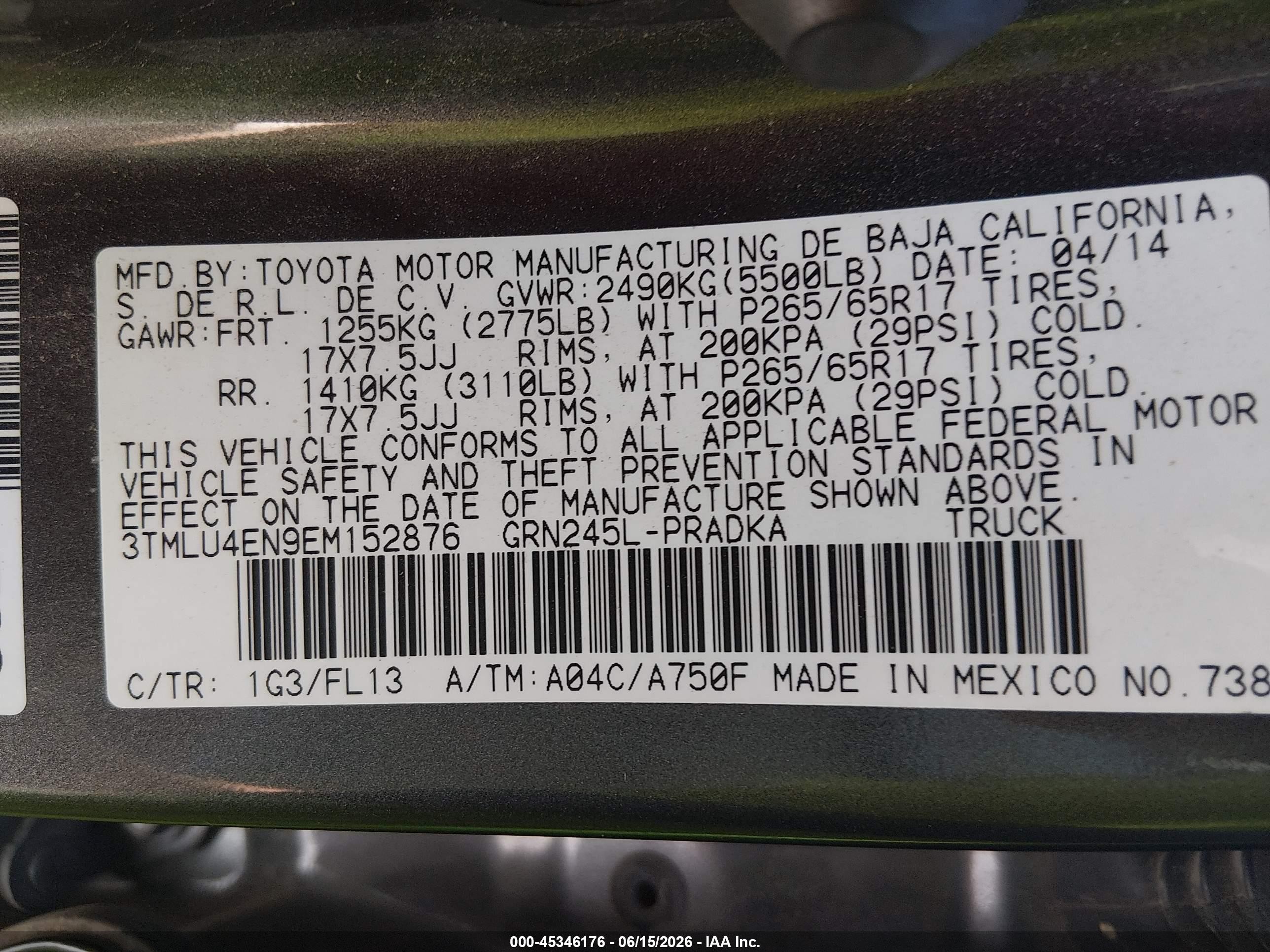 2014 Toyota Tacoma Base V6 Gray vin: 3TMLU4EN9EM152876