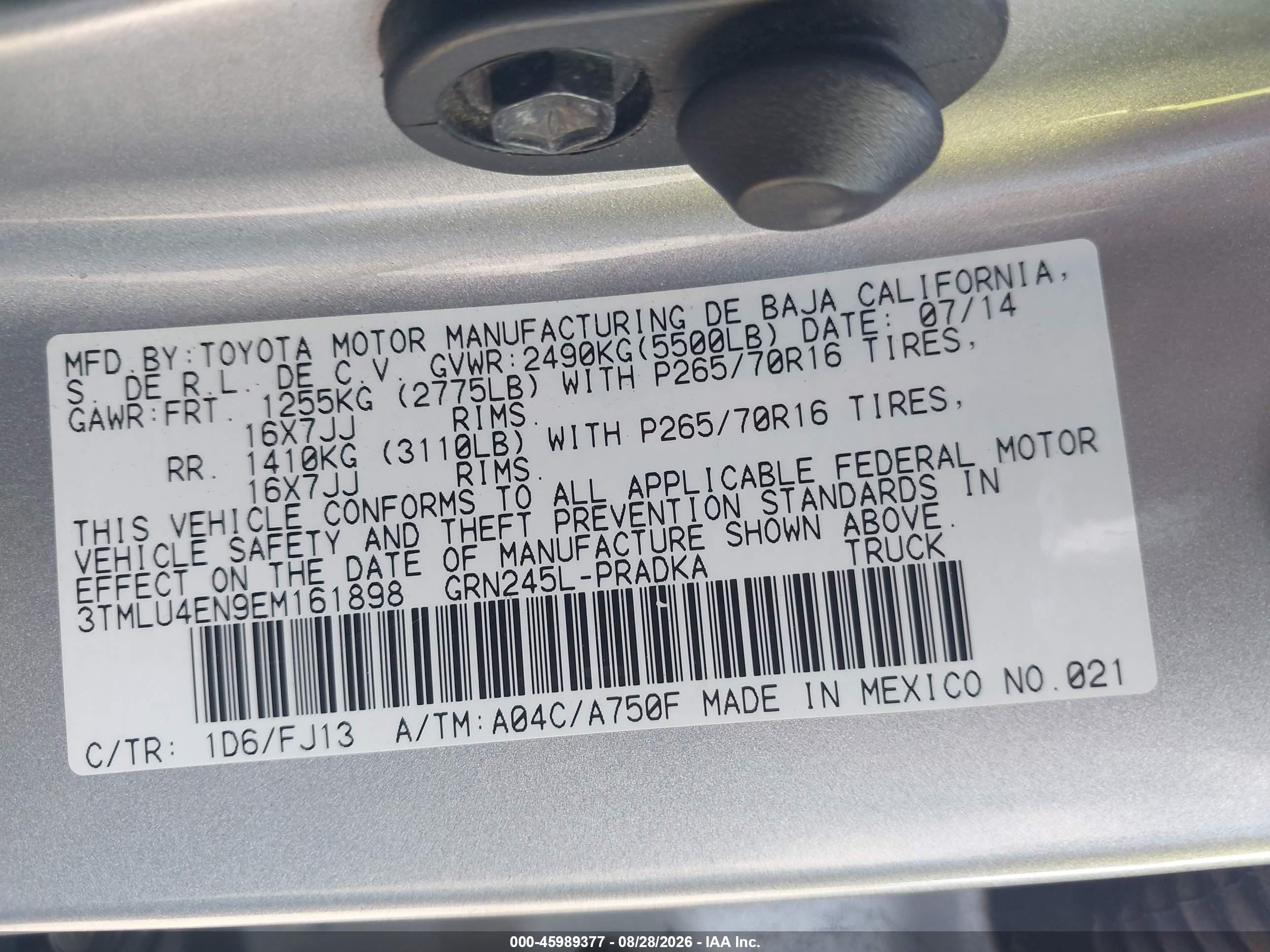 2014 Toyota Tacoma Base V6 Silver vin: 3TMLU4EN9EM161898