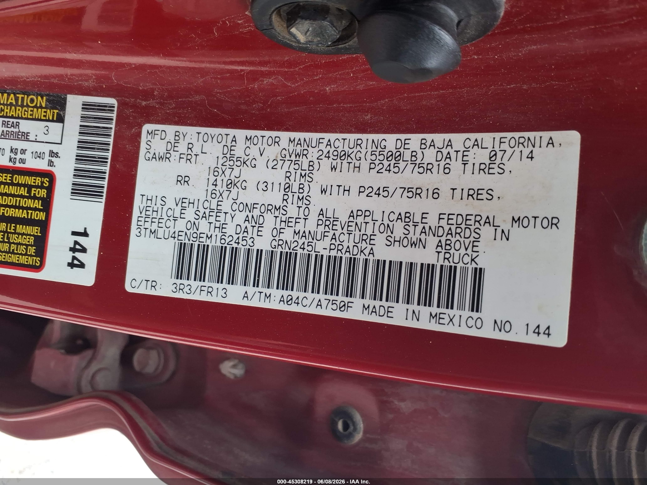 2014 Toyota Tacoma Base V6 Red vin: 3TMLU4EN9EM162453