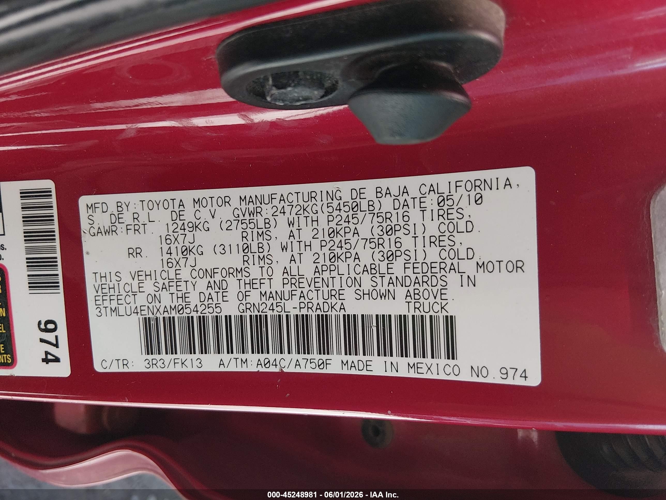 2010 Toyota Tacoma Base V6 Красный vin: 3TMLU4ENXAM054255